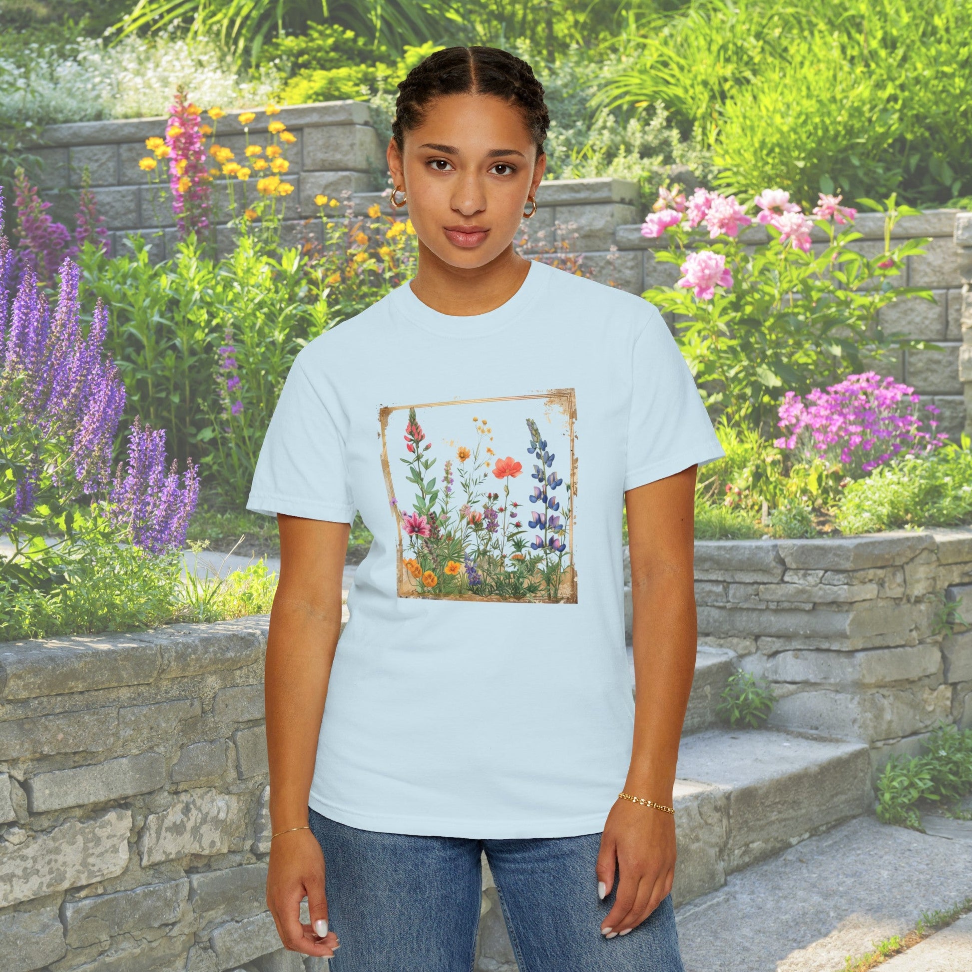 Flower t - Shirt, Vintage Wildflower Style Gift, Trendy Flower Aesthetic - FlooredByArt