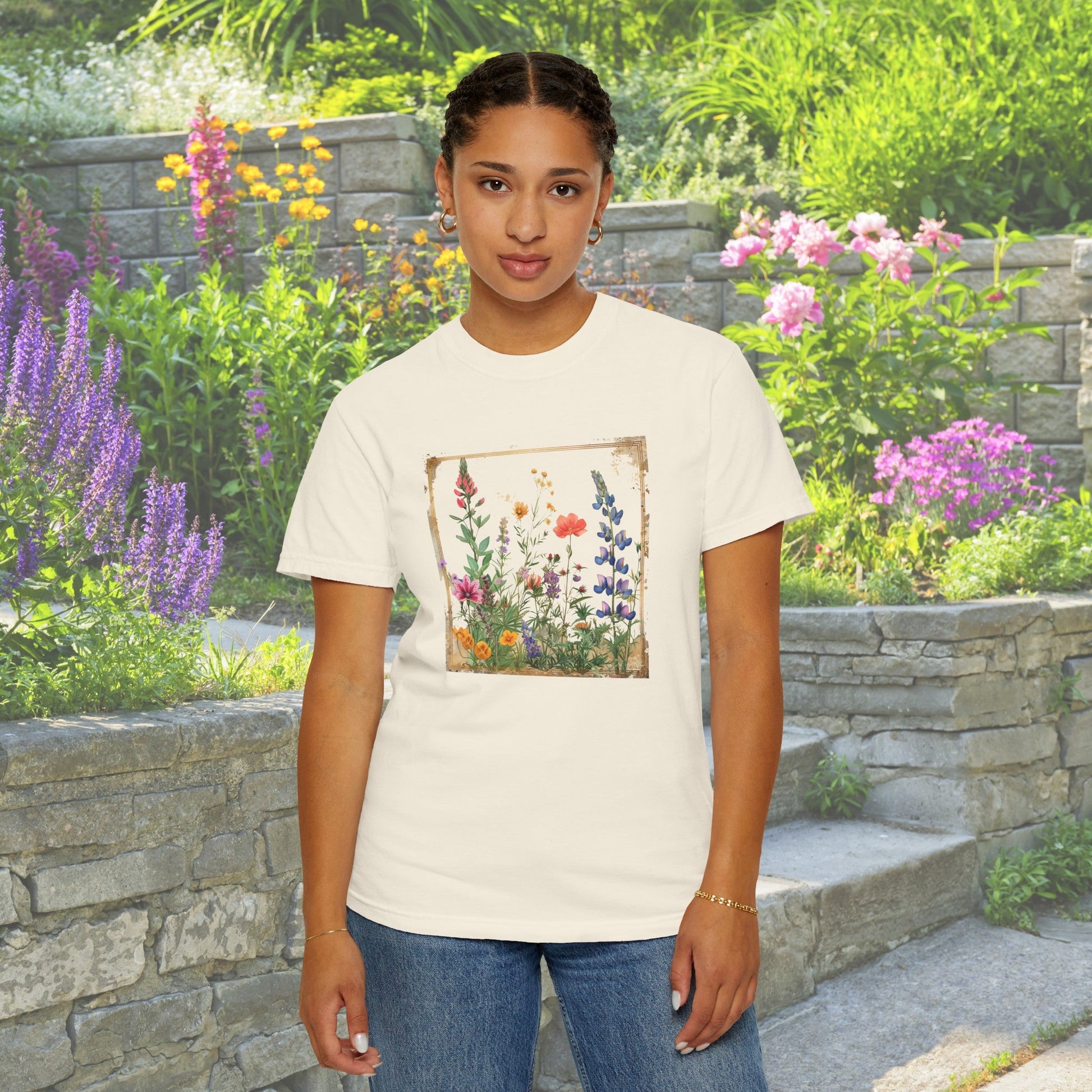 Flower t - Shirt, Vintage Wildflower Style Gift, Trendy Flower Aesthetic - FlooredByArt