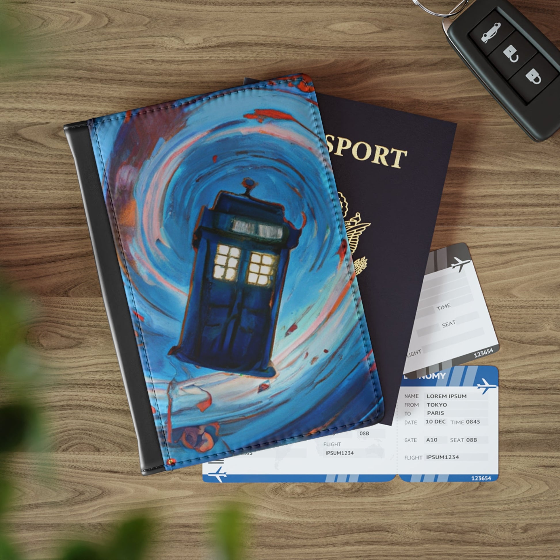 Flying Phone Box Passport Cover, Original Dr. Who Fan Art - FlooredByArt