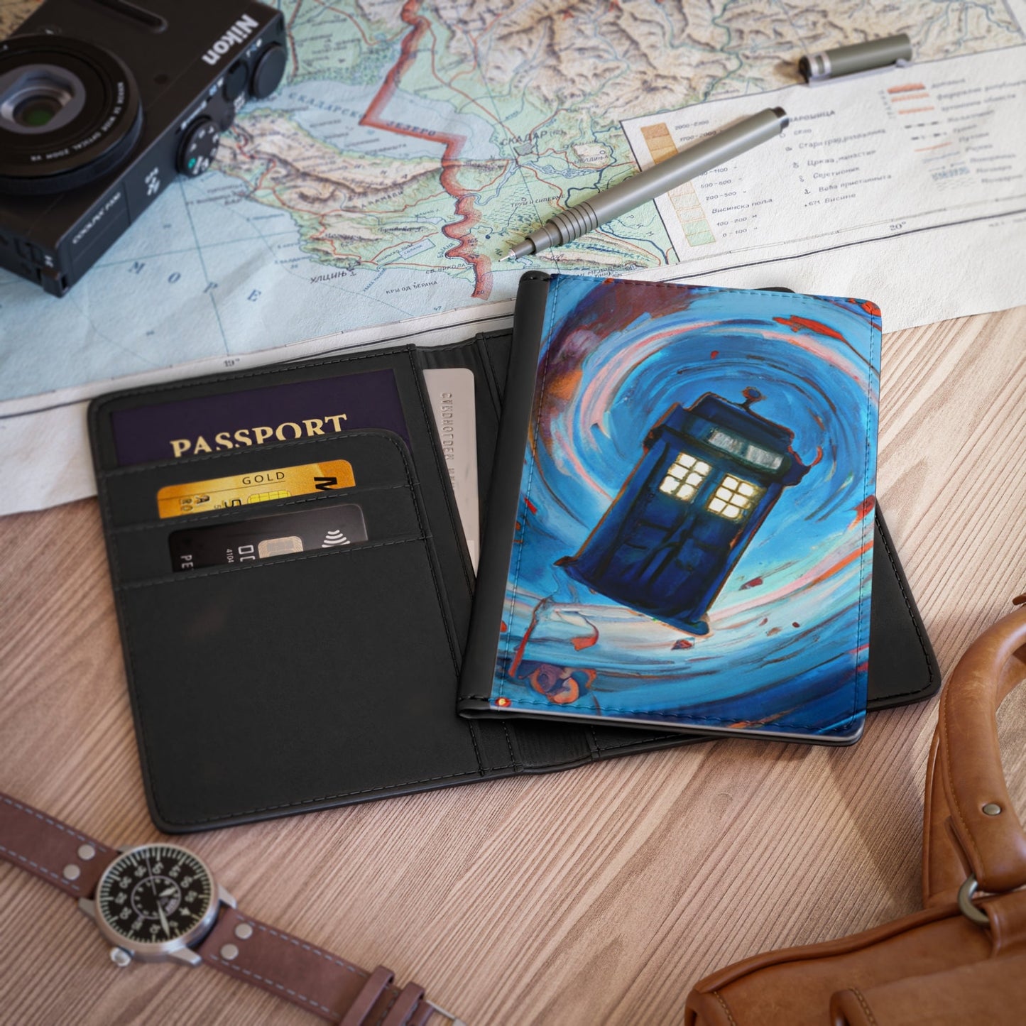 Flying Phone Box Passport Cover, Original Dr. Who Fan Art - FlooredByArt