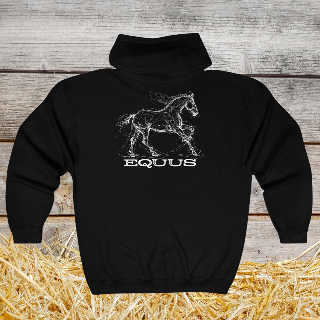 Full Zip Horse Sweatshirt Hooded Jacket, Gift For Horse Lover, EQUUS Equestrian Jacket - FlooredByArt