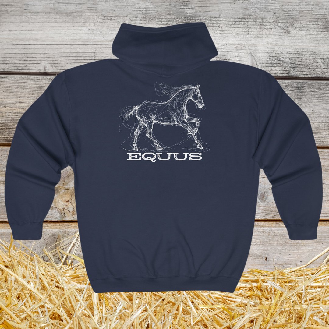 Full Zip Horse Sweatshirt Hooded Jacket, Gift For Horse Lover, EQUUS Equestrian Jacket - FlooredByArt