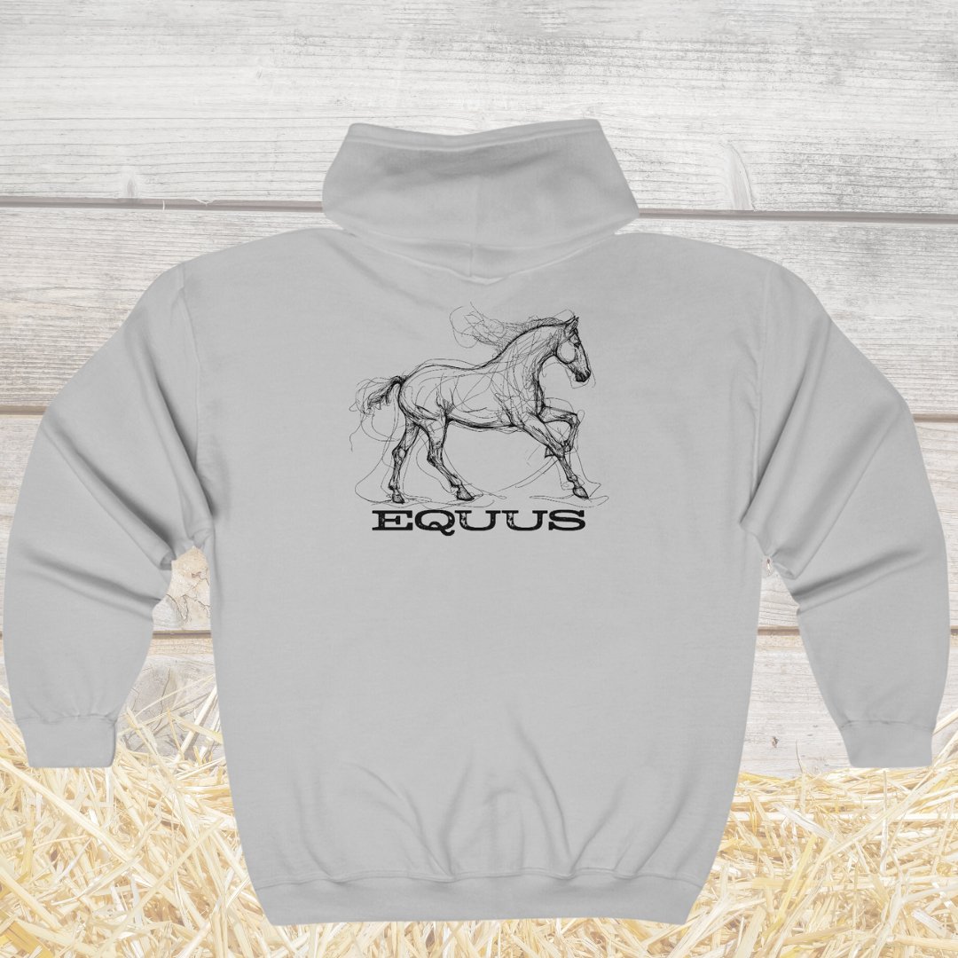 Full Zip Horse Sweatshirt Hooded Jacket, Gift For Horse Lover, EQUUS Equestrian Jacket - FlooredByArt