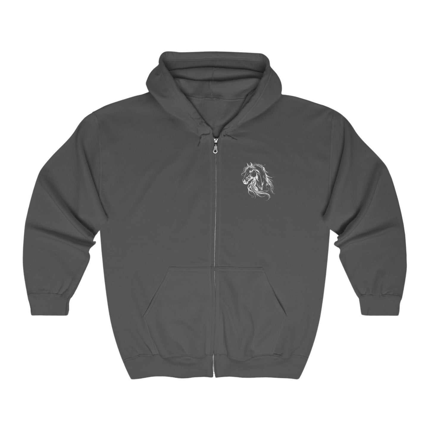 Full Zip Horse Sweatshirt Hooded Jacket, Gift For Horse Lover, EQUUS Equestrian Jacket - FlooredByArt