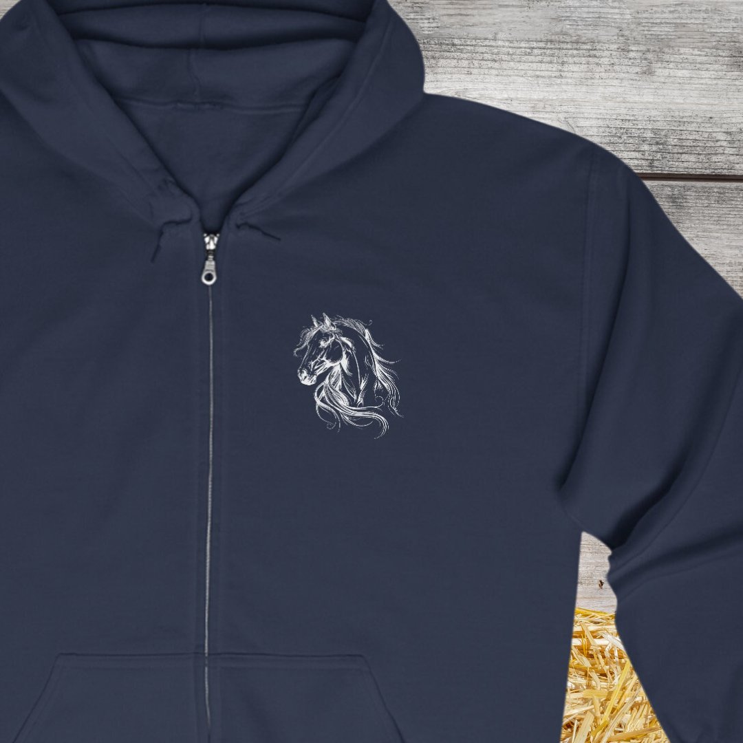 Full Zip Horse Sweatshirt Hooded Jacket, Gift For Horse Lover, EQUUS Equestrian Jacket - FlooredByArt