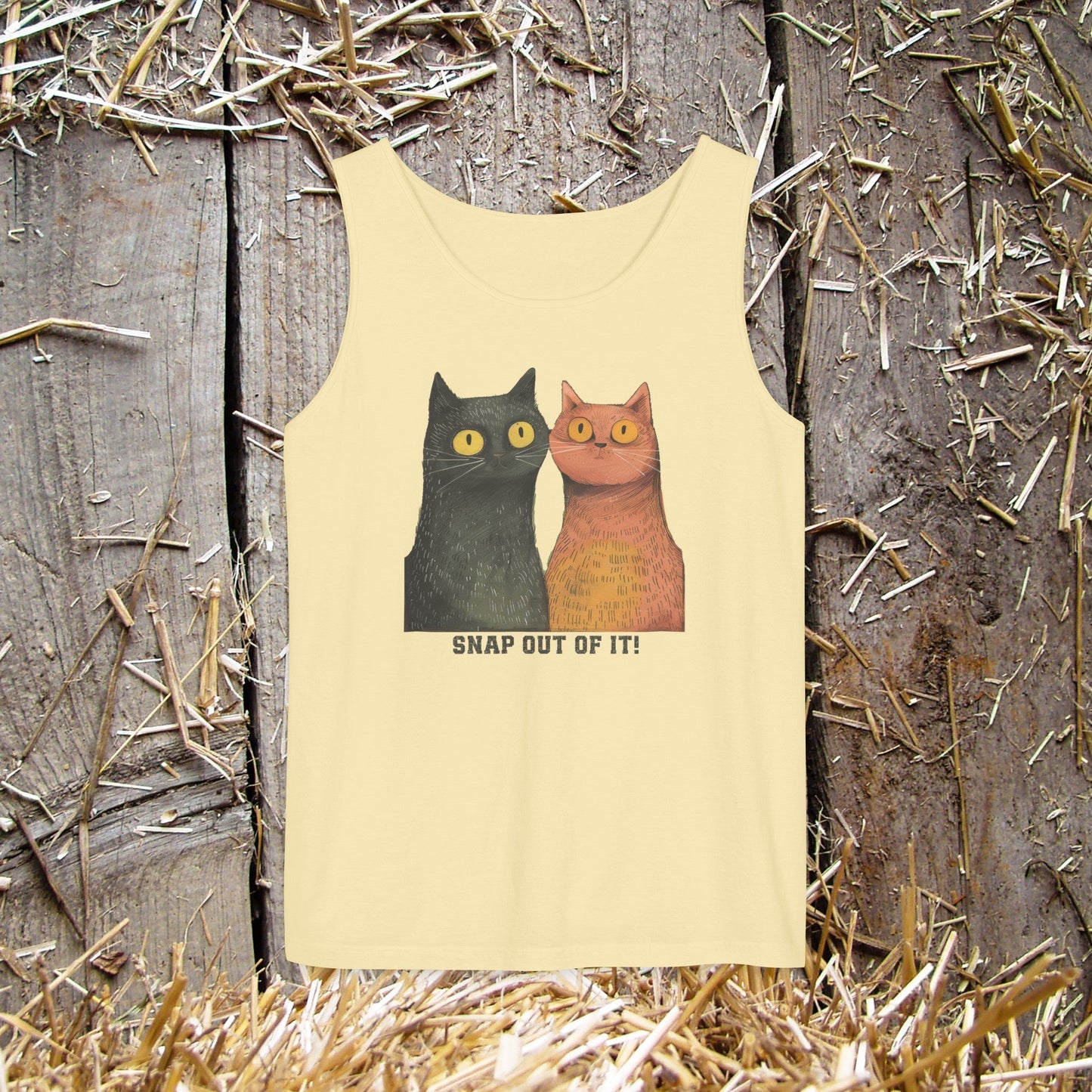 Fun Cat Tank Top, "Snap out of it!", Two Cat Lover T - Shirt, Whimsical Cat - FlooredByArt