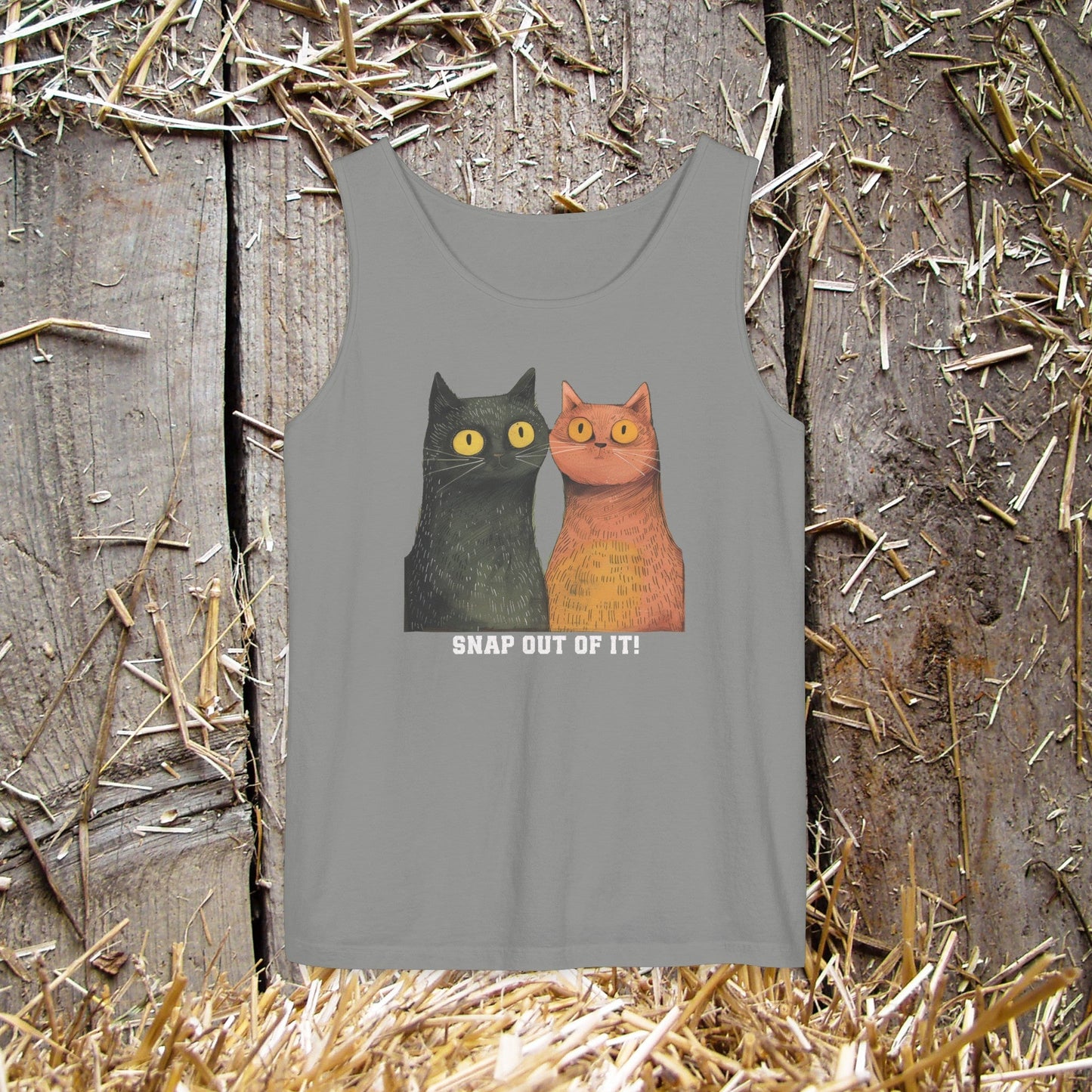 Fun Cat Tank Top, "Snap out of it!", Two Cat Lover T - Shirt, Whimsical Cat - FlooredByArt