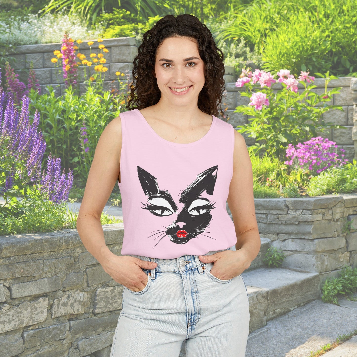 Funny Cat Fashionista Tank Top, Stylized Fashion Cat Lover Shirt, Whimsical Cat - FlooredByArt
