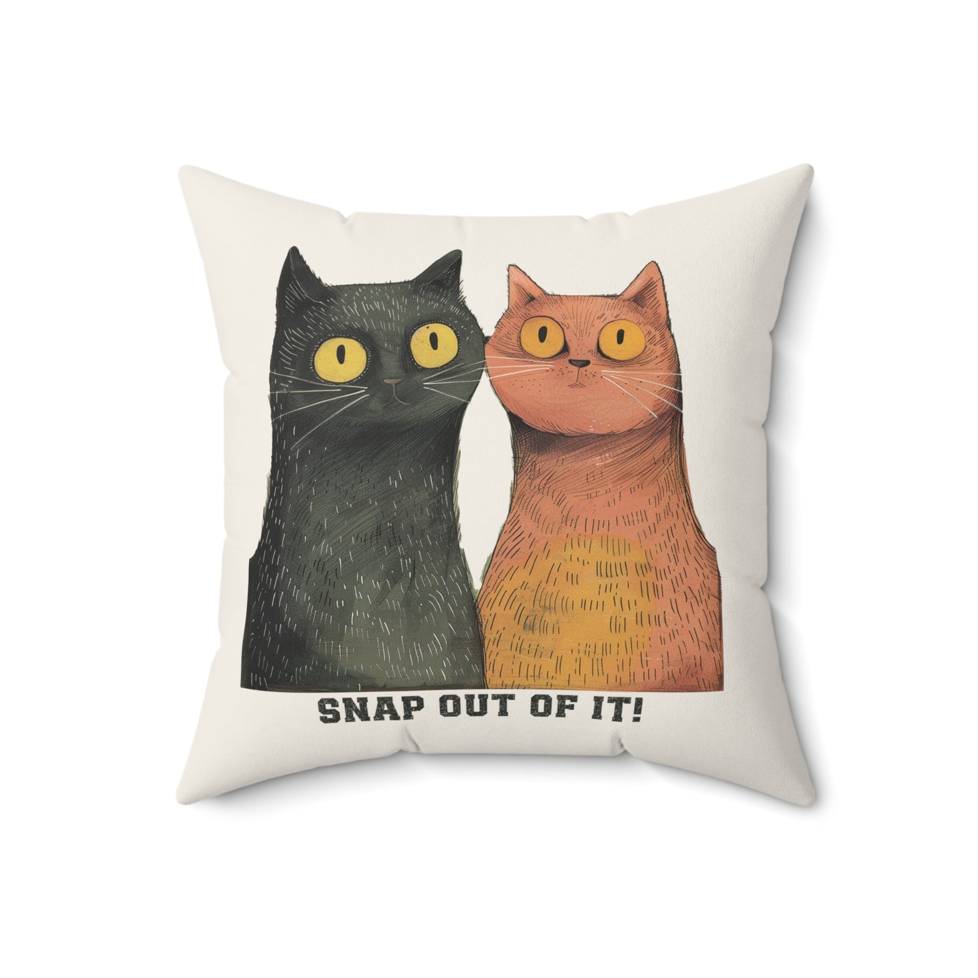 Funny Cat Pair Throw Pillow Cover, Whimsical Snap Out of It! Cushion Cover - FlooredByArt
