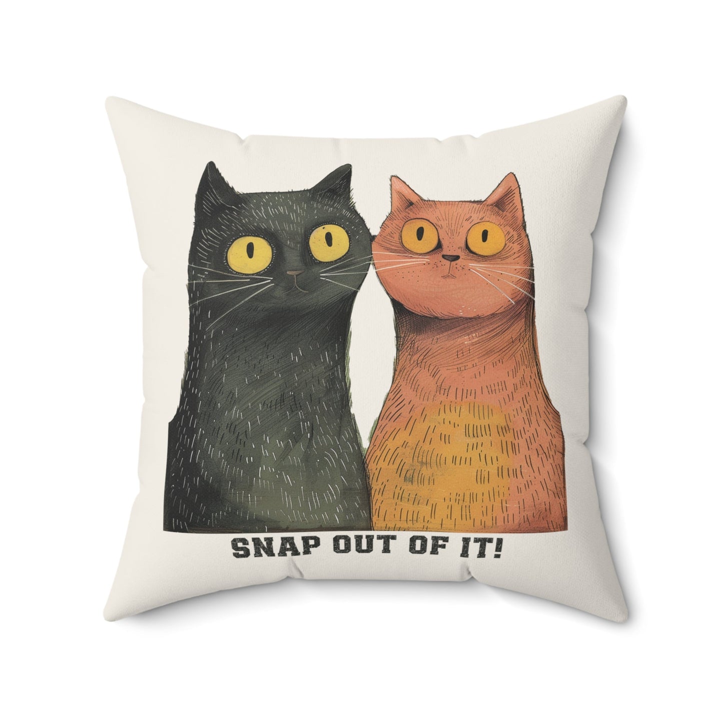 Funny Cat Pair Throw Pillow Cover, Whimsical Snap Out of It! Cushion Cover - FlooredByArt