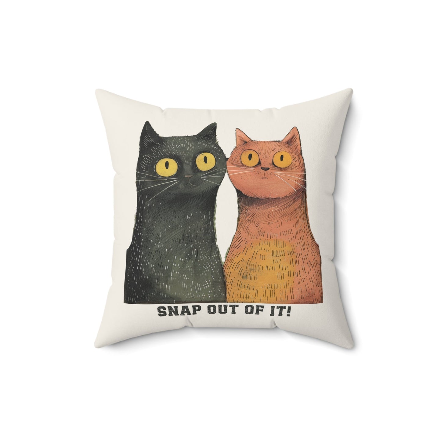 Funny Cat Pair Throw Pillow Cover, Whimsical Snap Out of It! Cushion Cover - FlooredByArt