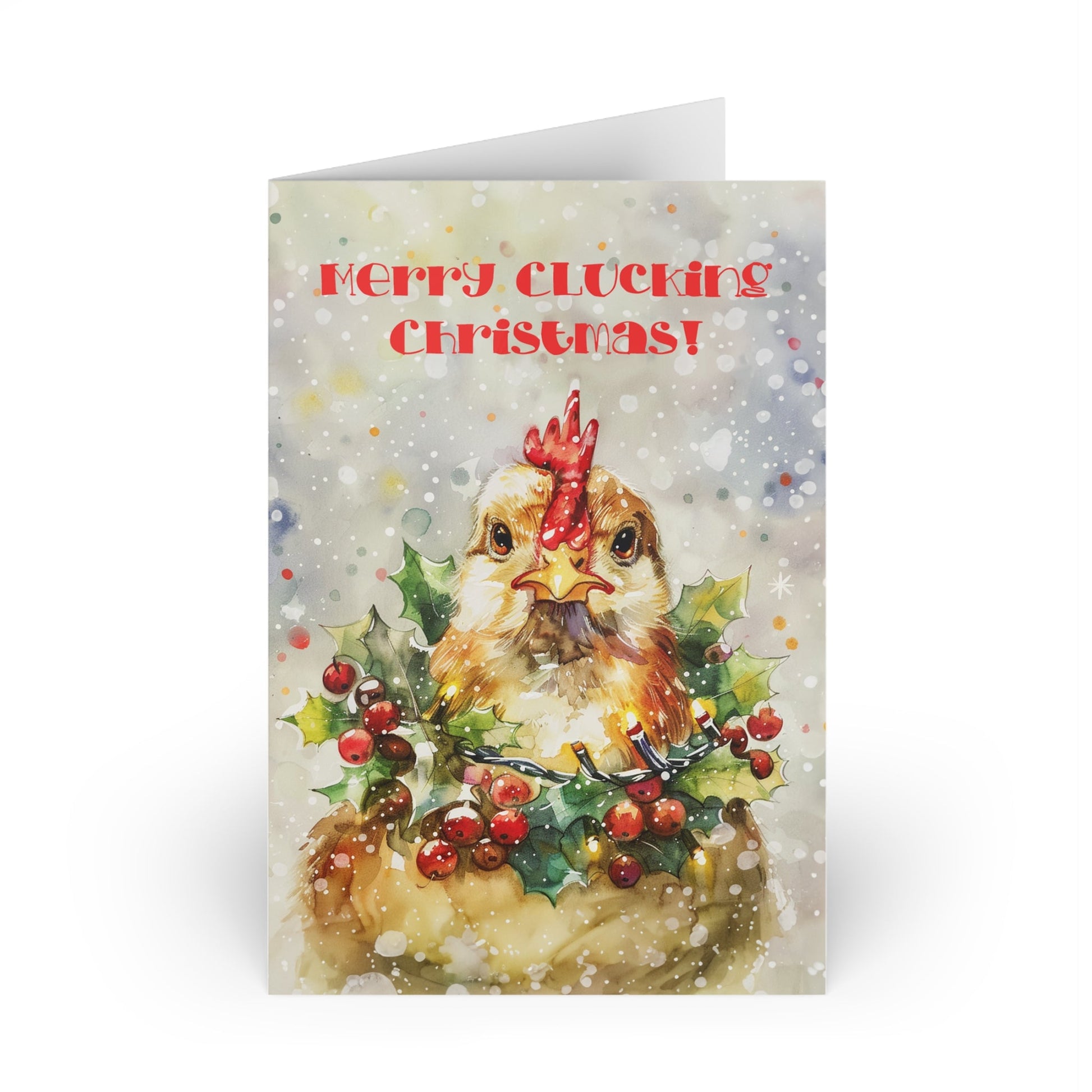 Funny Chicken Merry Christmas Card Artwork Design Blank Greeting Cards - FlooredByArt