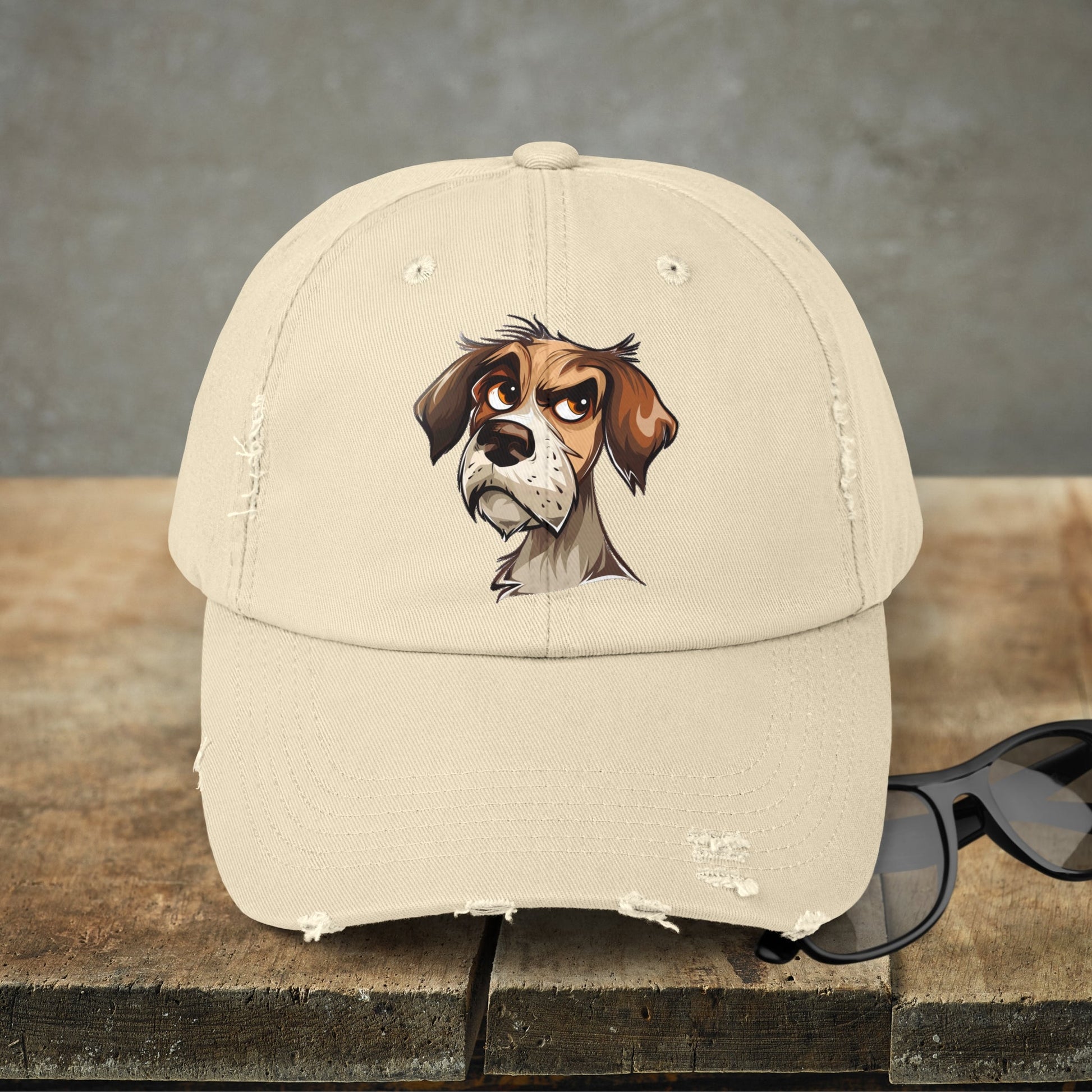 Funny Dog Distressed Baseball Cap, Unisex Cute Annoyed Dog Trucker Hat - FlooredByArt