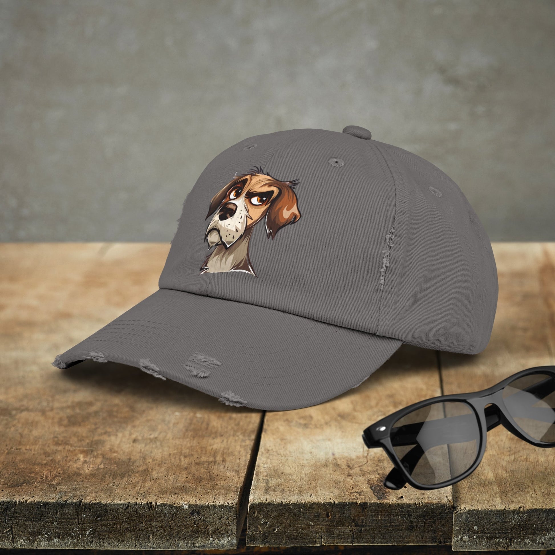 Funny Dog Distressed Baseball Cap, Unisex Cute Annoyed Dog Trucker Hat - FlooredByArt