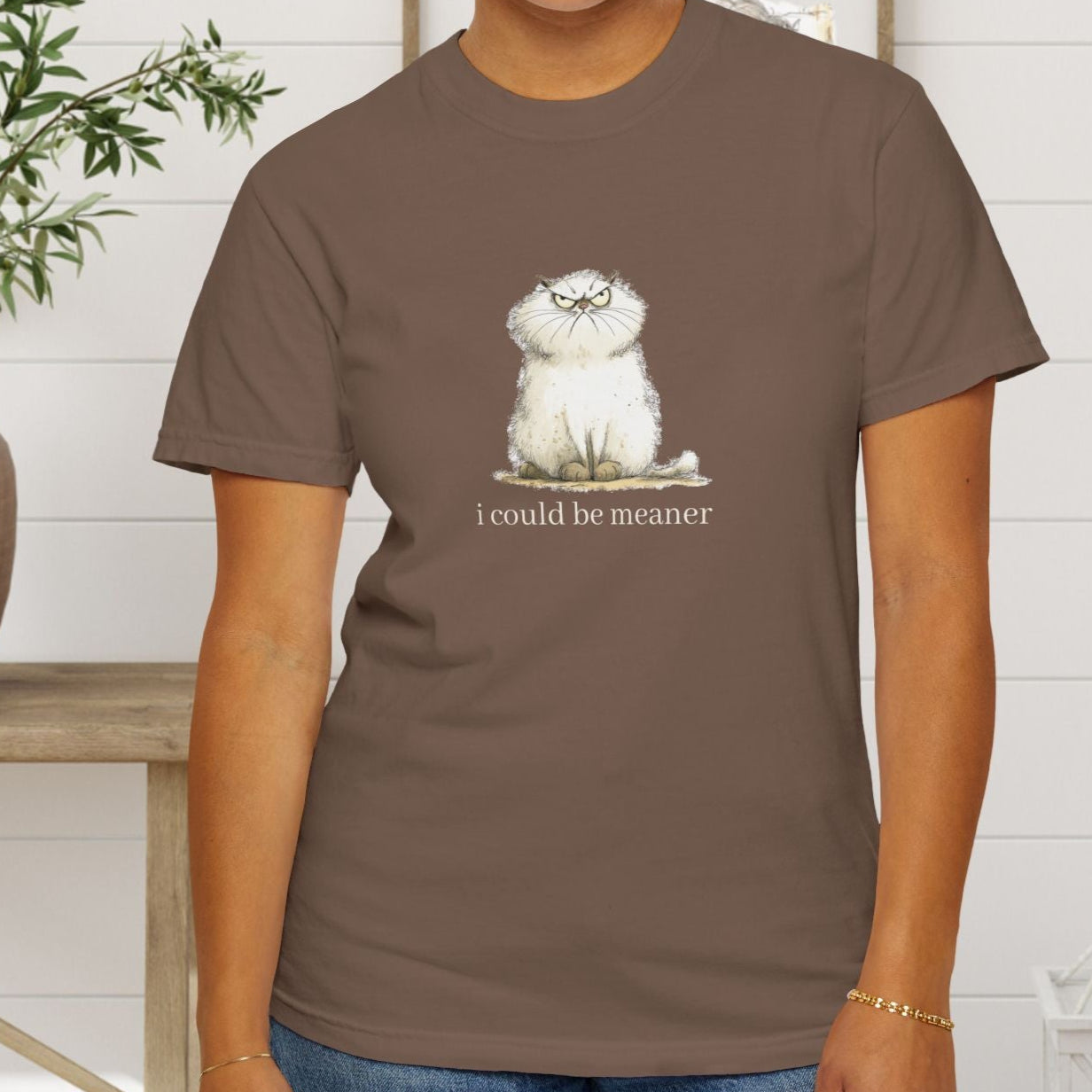 Funny Fluffy Cat T-Shirt - Sarcastic Quote Humor Shirt, Whimsical Trendy Cat Tee - FlooredByArt