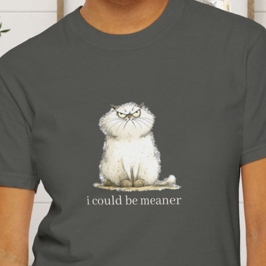 Funny Fluffy Cat T-Shirt - Sarcastic Quote Humor Shirt, Whimsical Trendy Cat Tee - FlooredByArt
