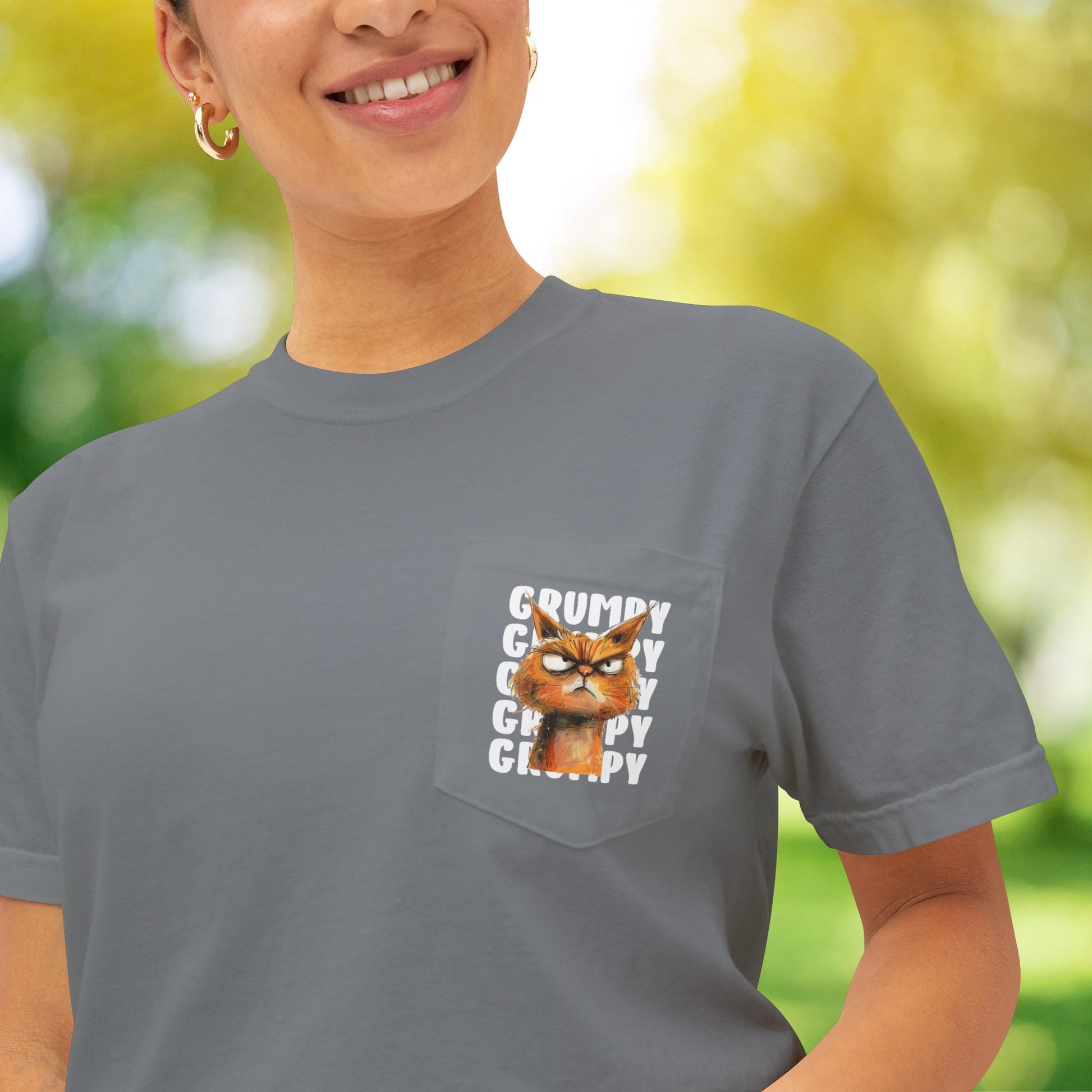 Funny Grumpy Cat Pocket T-shirt, Pocket Comfort Color Tee, Funny Annoyed Cat - FlooredByArt