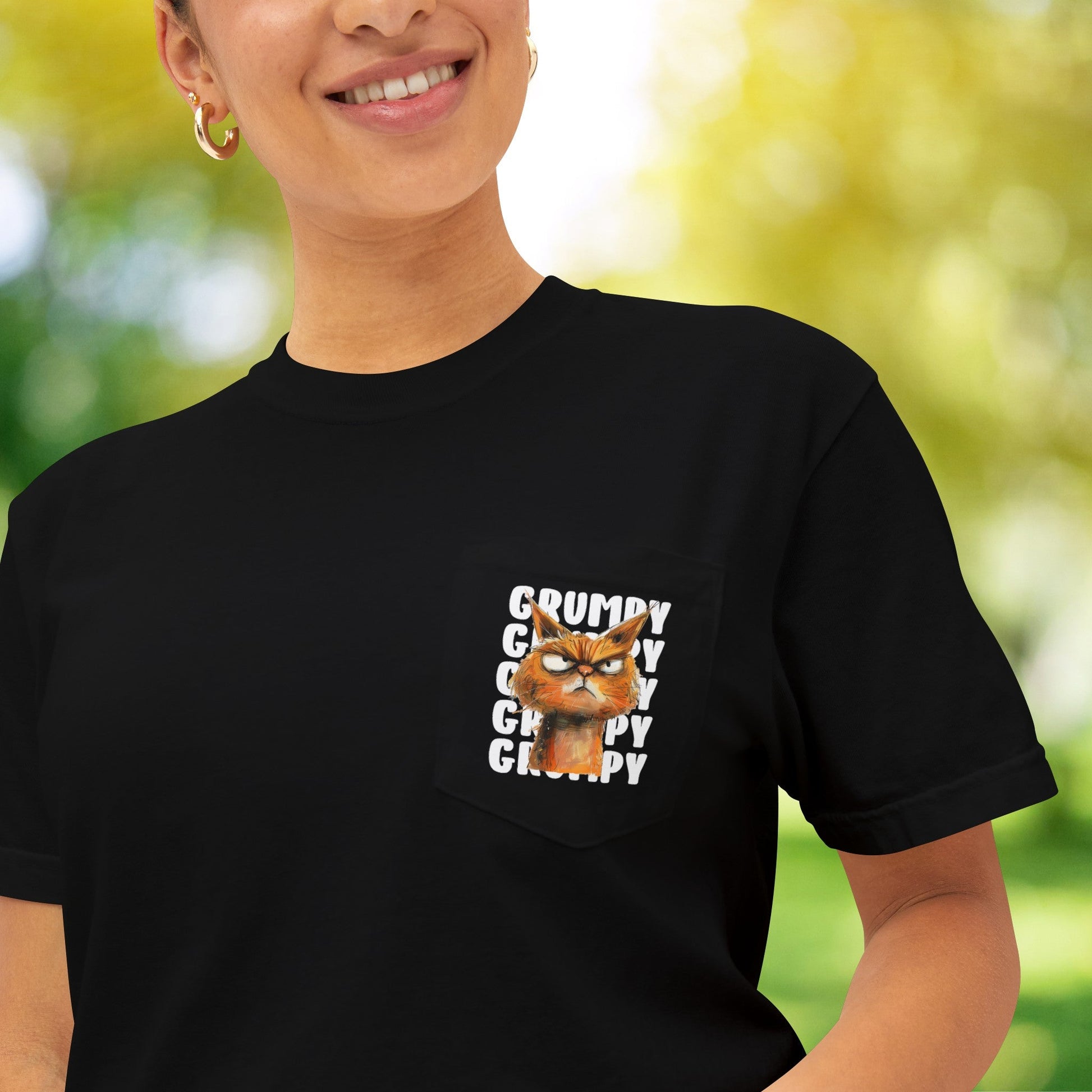 Funny Grumpy Cat Pocket T-shirt, Pocket Comfort Color Tee, Funny Annoyed Cat - FlooredByArt