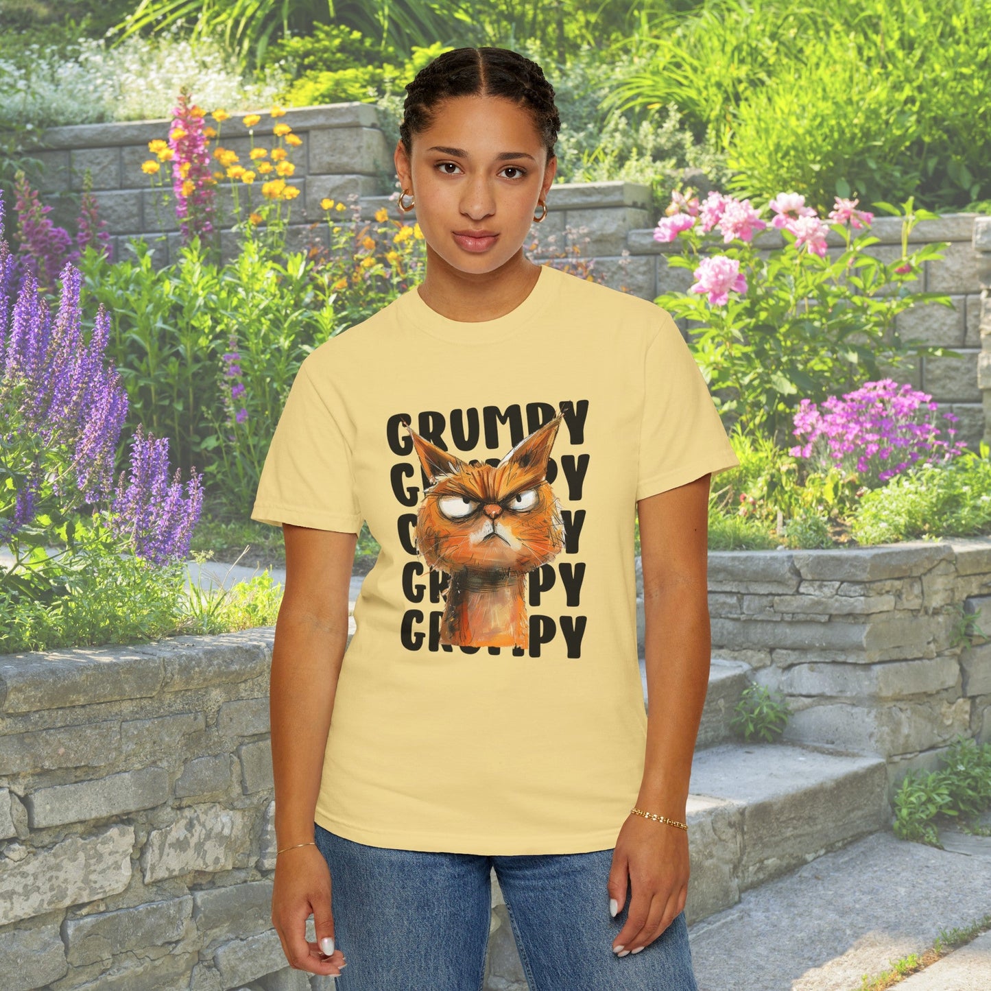 Funny Grumpy Cat T-shirt, Comfort Color Tee, Annoyed Cat Graphic Tee Design - FlooredByArt
