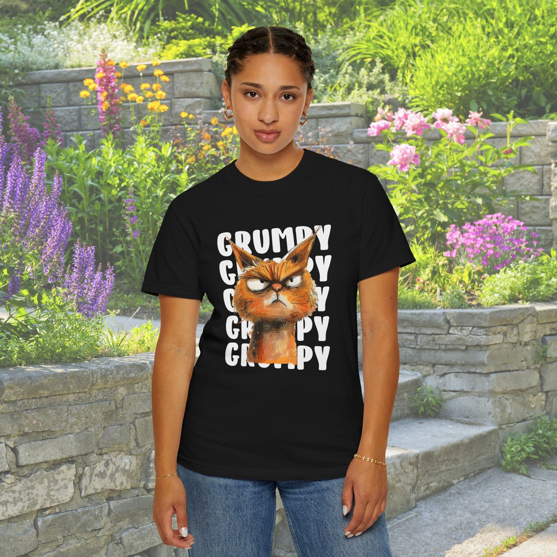 Funny Grumpy Cat T-shirt, Comfort Color Tee, Annoyed Cat Graphic Tee Design - FlooredByArt