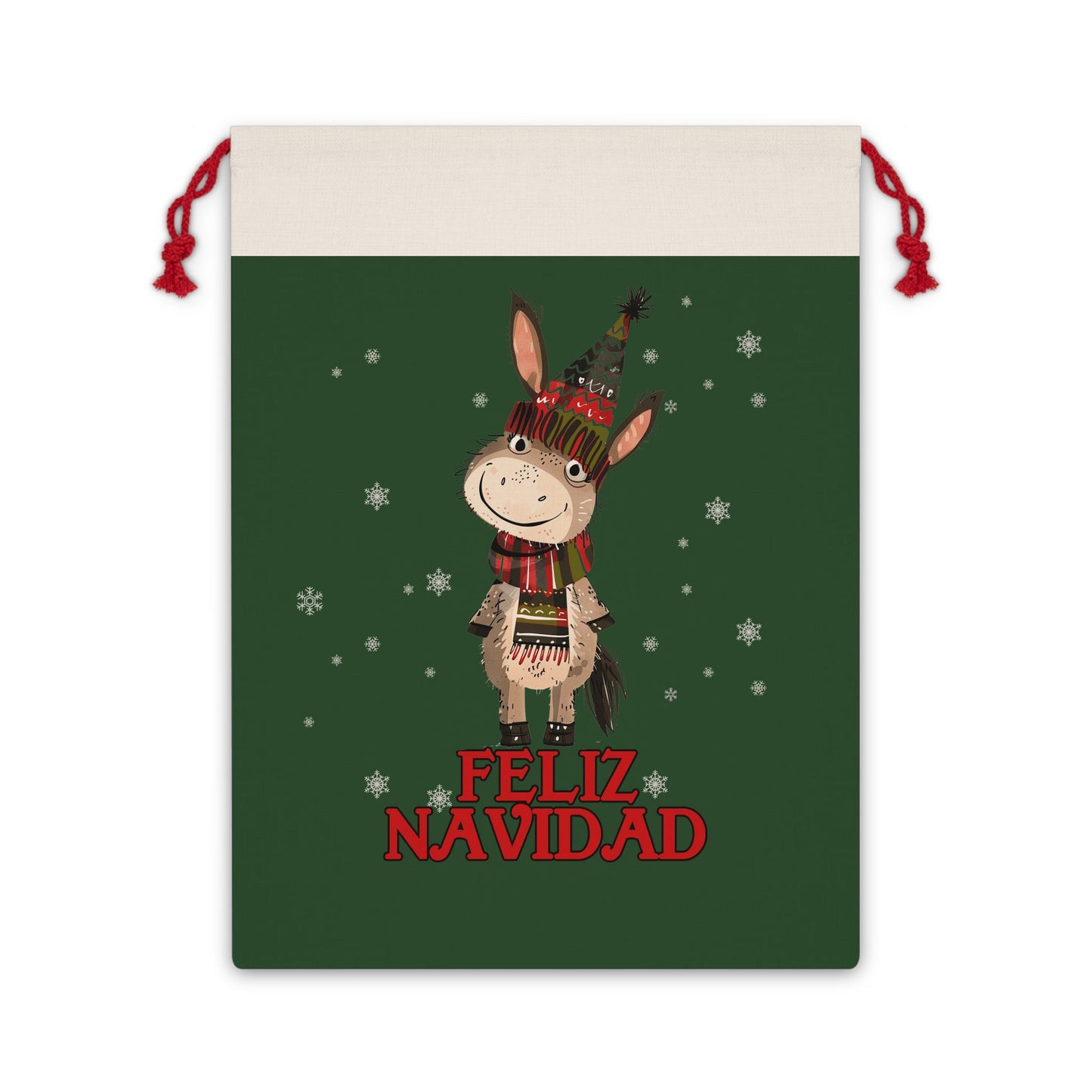 Funny Holiday Donkey Gift Bag, Merry Christmas Feliz Navidad Donkey Bag! Spanish Christmas, Happy Fun Gift Wrap Reuseable Christmas Bag - FlooredByArt