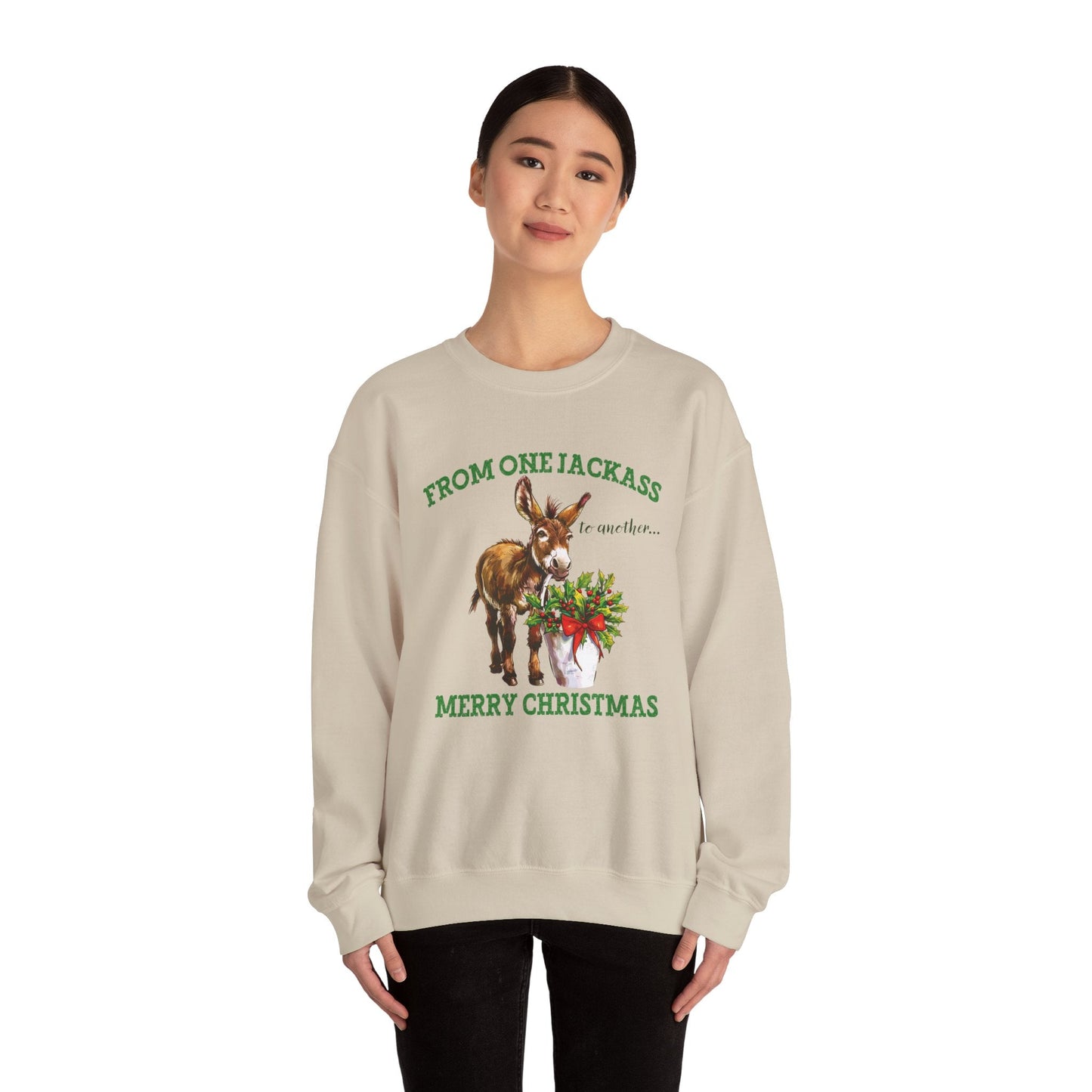 Funny Jackass Donkey Christmas Sweatshirt, Fun Donkey "From one Jackass to another" - FlooredByArt