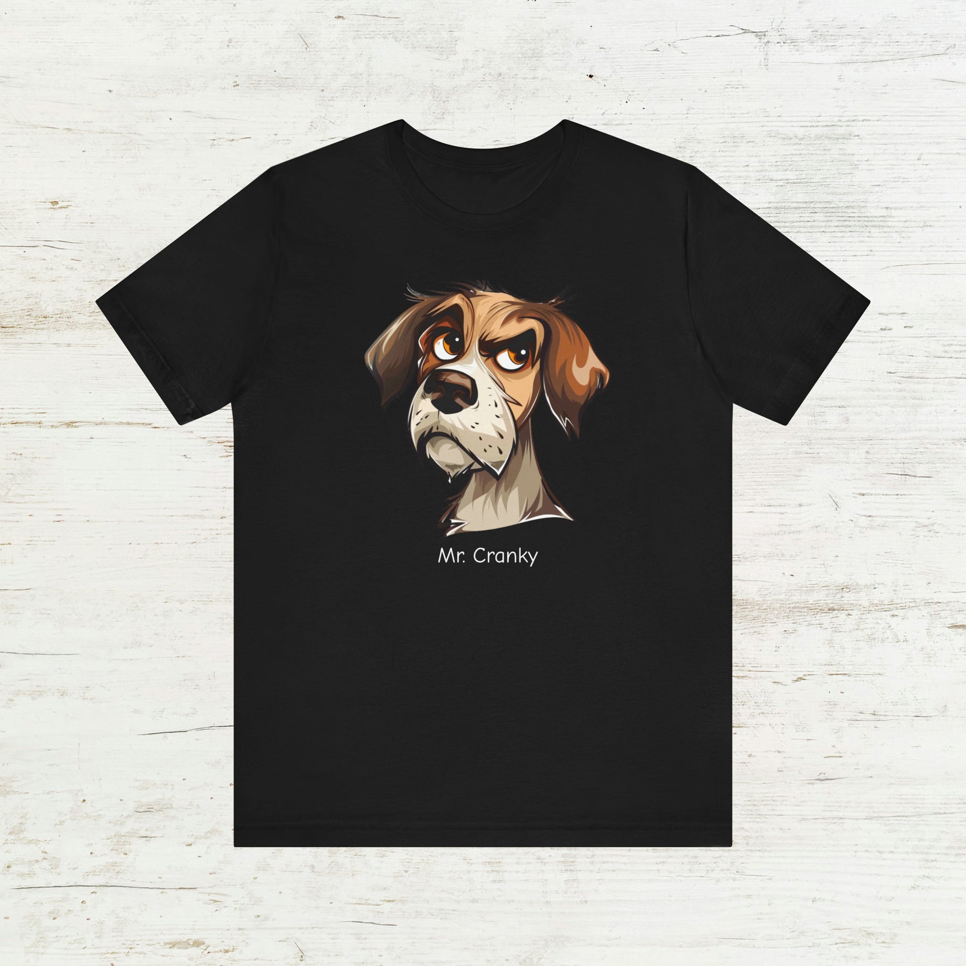 Funny Man Short Sleeve T-shirt, Cute Mr. Cranky Comment & Dog TShirt - FlooredByArt
