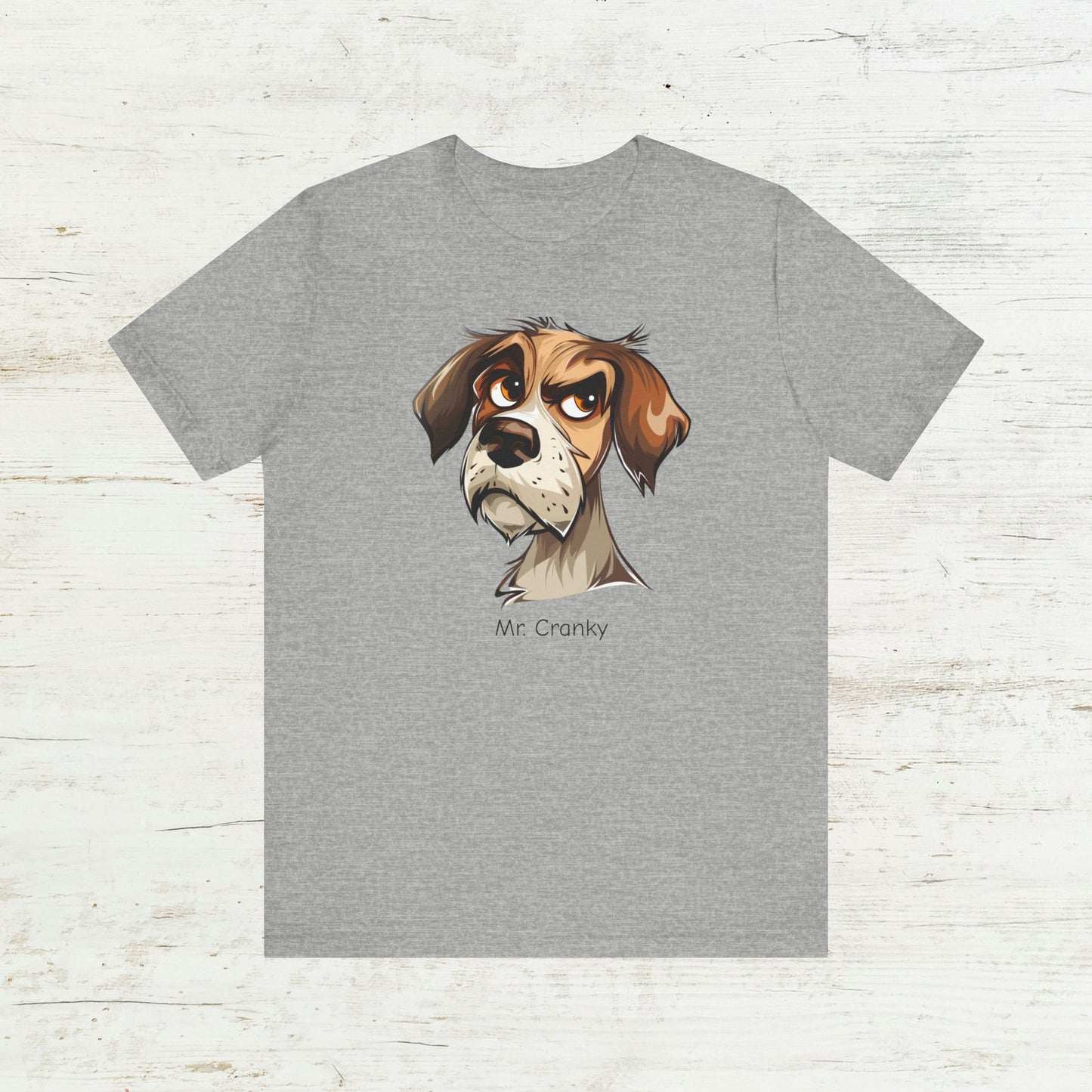 Funny Man Short Sleeve T-shirt, Cute Mr. Cranky Comment & Dog TShirt - FlooredByArt