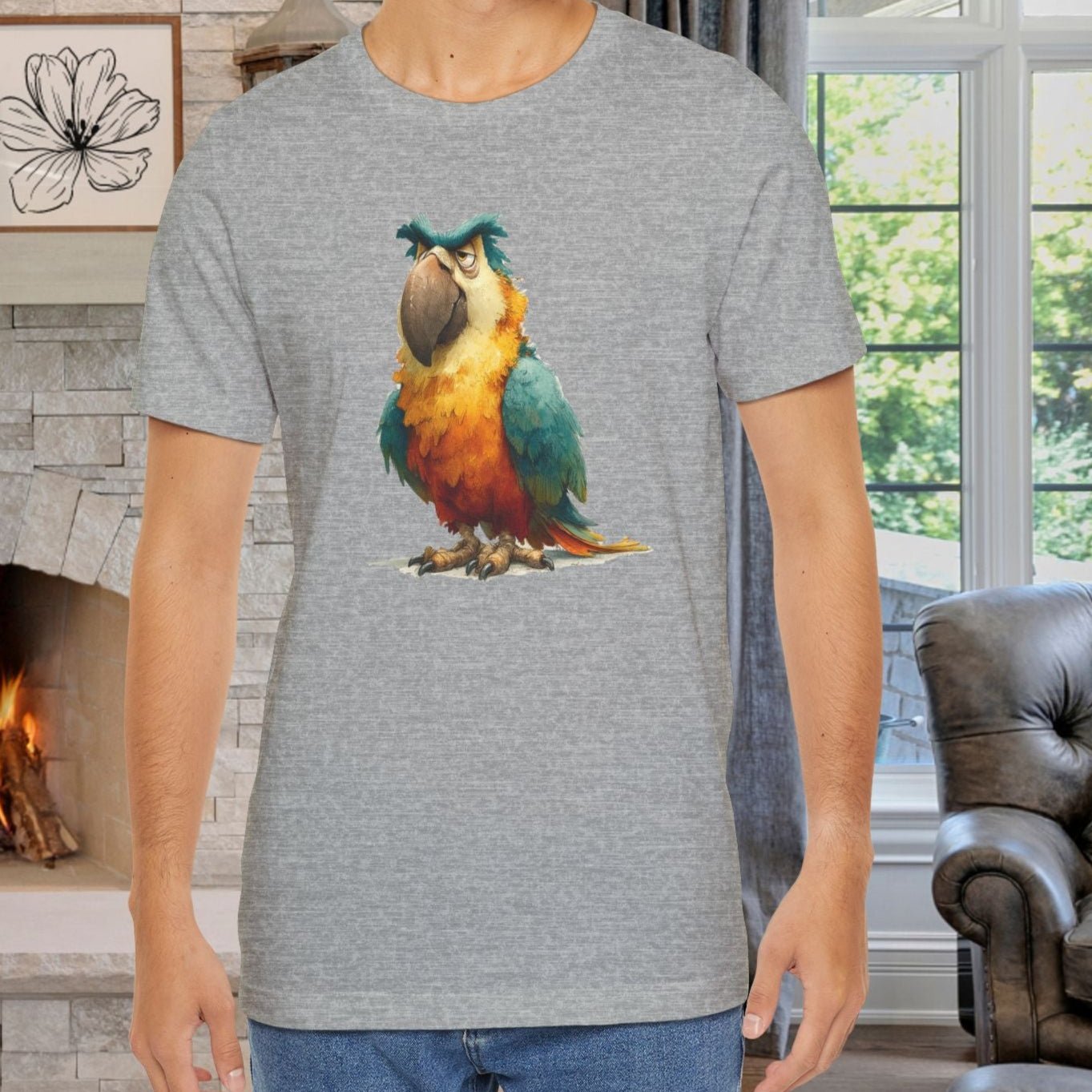 Funny Parrot T-Shirt, Grumpy Bird Tropical Tee, Colorful Parrot Shirt - FlooredByArt