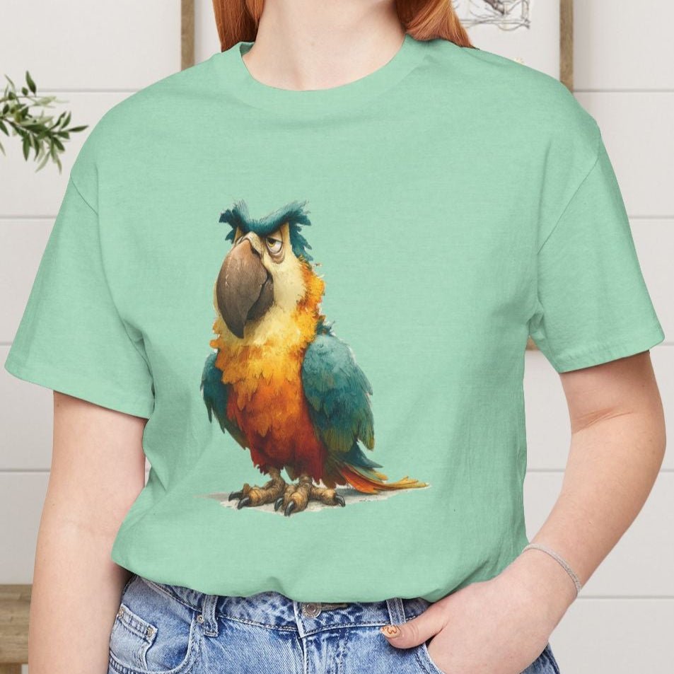 Funny Parrot T-Shirt, Grumpy Bird Tropical Tee, Colorful Parrot Shirt - FlooredByArt