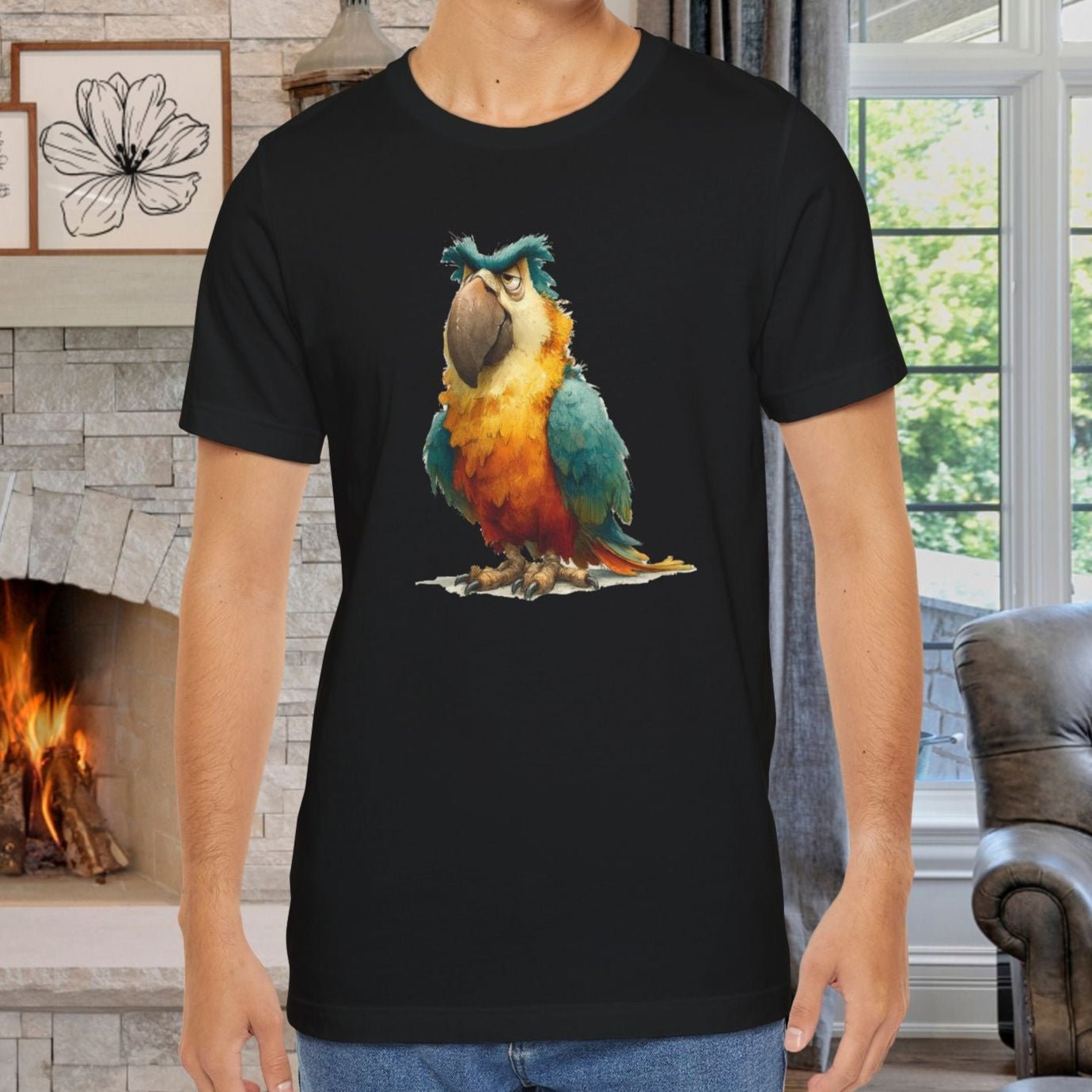 Funny Parrot T-Shirt, Grumpy Bird Tropical Tee, Colorful Parrot Shirt - FlooredByArt