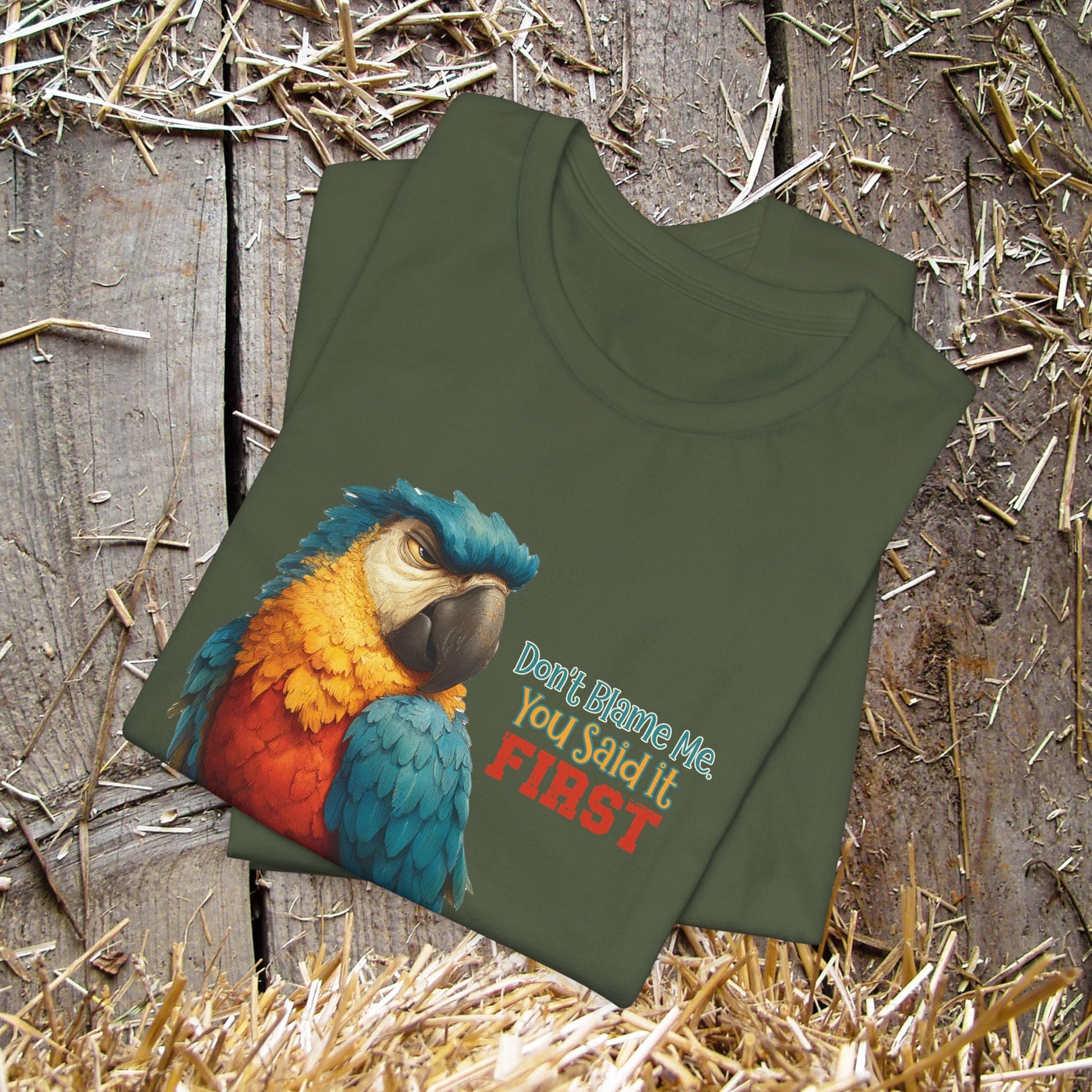 Funny Parrot Tee, Quirky Animal Shirt for Bird Lovers - FlooredByArt