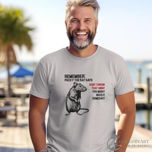 Funny Rat T-shirt, Pack Rat Shirt, "Packy the Rat Says" Tee - FlooredByArt