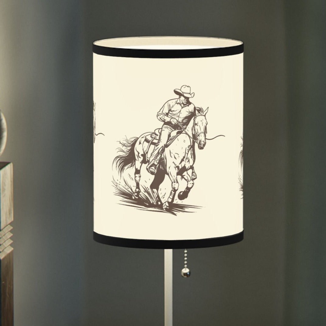 Galloping Cowboy Art Lamp, Horse Art Line Drawing Accent Lamp - FlooredByArt