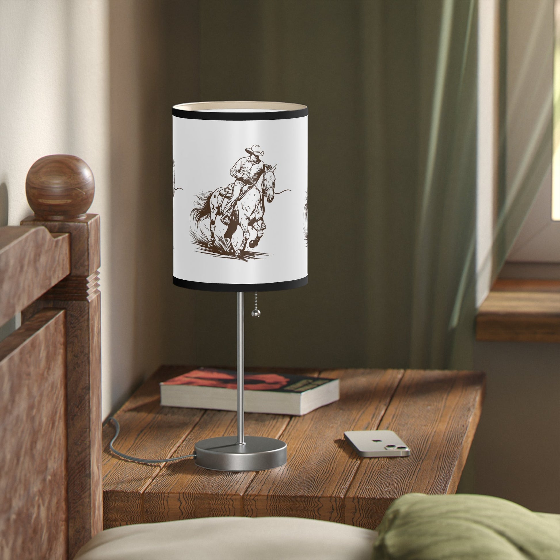 Galloping Cowboy Art Lamp, Horse Art Line Drawing Accent Lamp - FlooredByArt