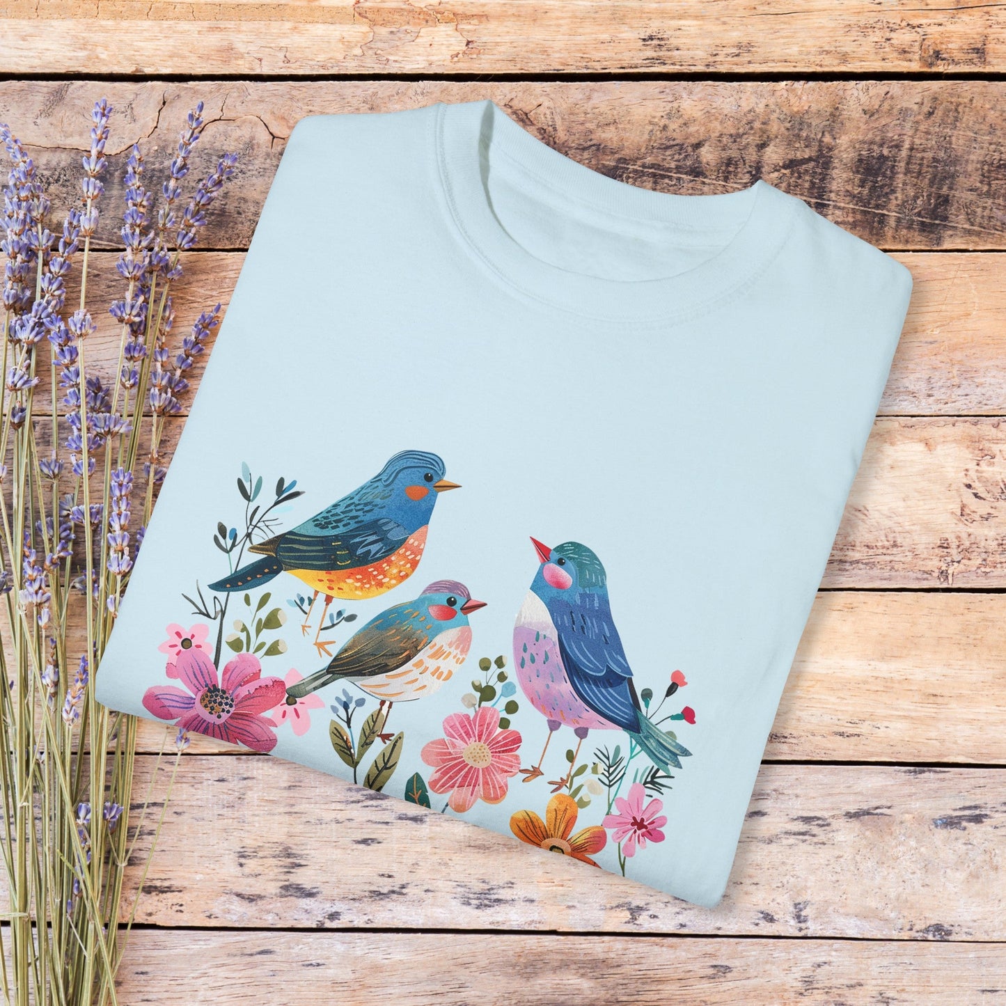 Garden Bluebird Shirt, Scandi Style Folk Art, Garden Lover Tee, BlueBird T Shirt - FlooredByArt