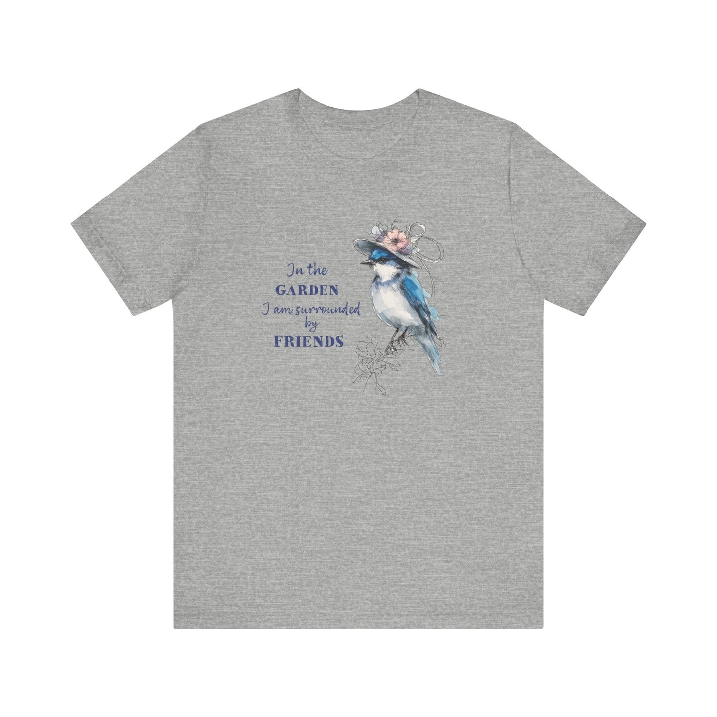 Garden Friends Bluebird T-Shirt - Whimsical Spring Bird Tee, Garden and Birds - FlooredByArt