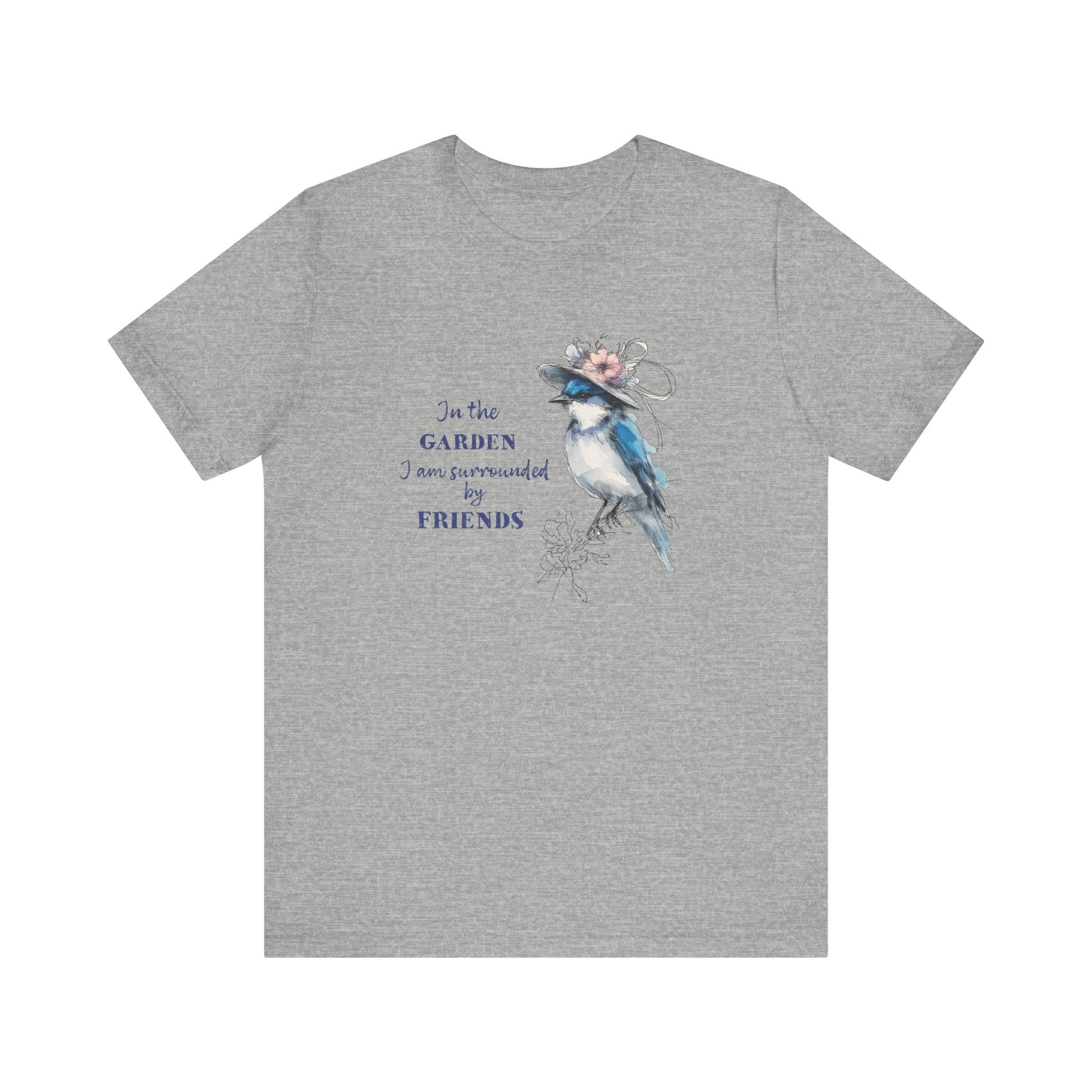 Garden Friends Bluebird T-Shirt - Whimsical Spring Bird Tee, Garden and Birds - FlooredByArt