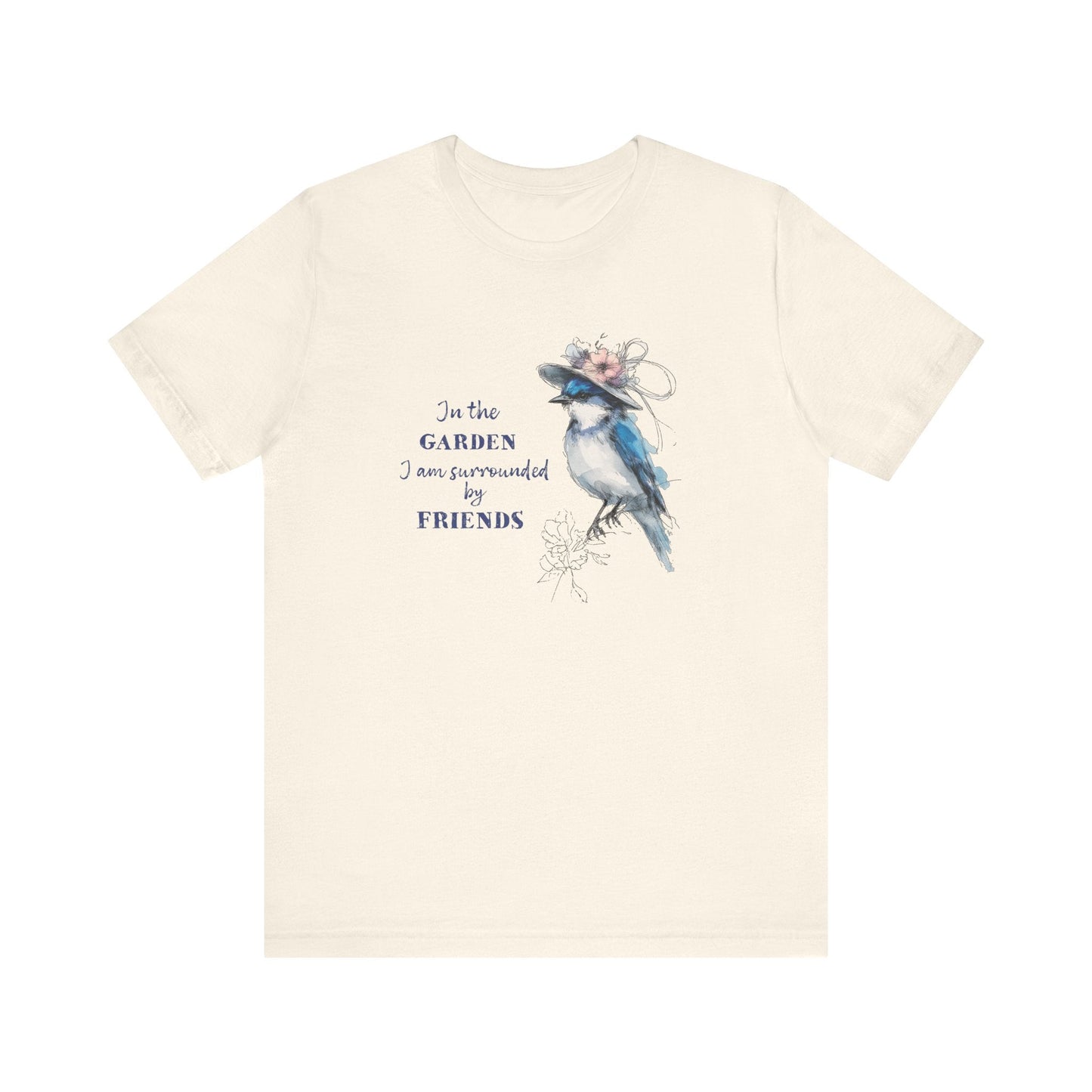 Garden Friends Bluebird T-Shirt - Whimsical Spring Bird Tee, Garden and Birds - FlooredByArt