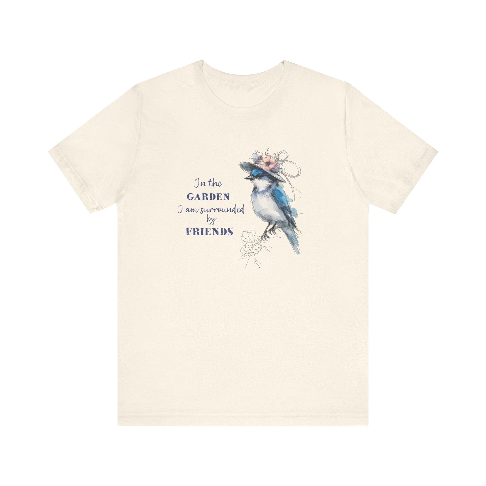 Garden Friends Bluebird T-Shirt - Whimsical Spring Bird Tee, Garden and Birds - FlooredByArt