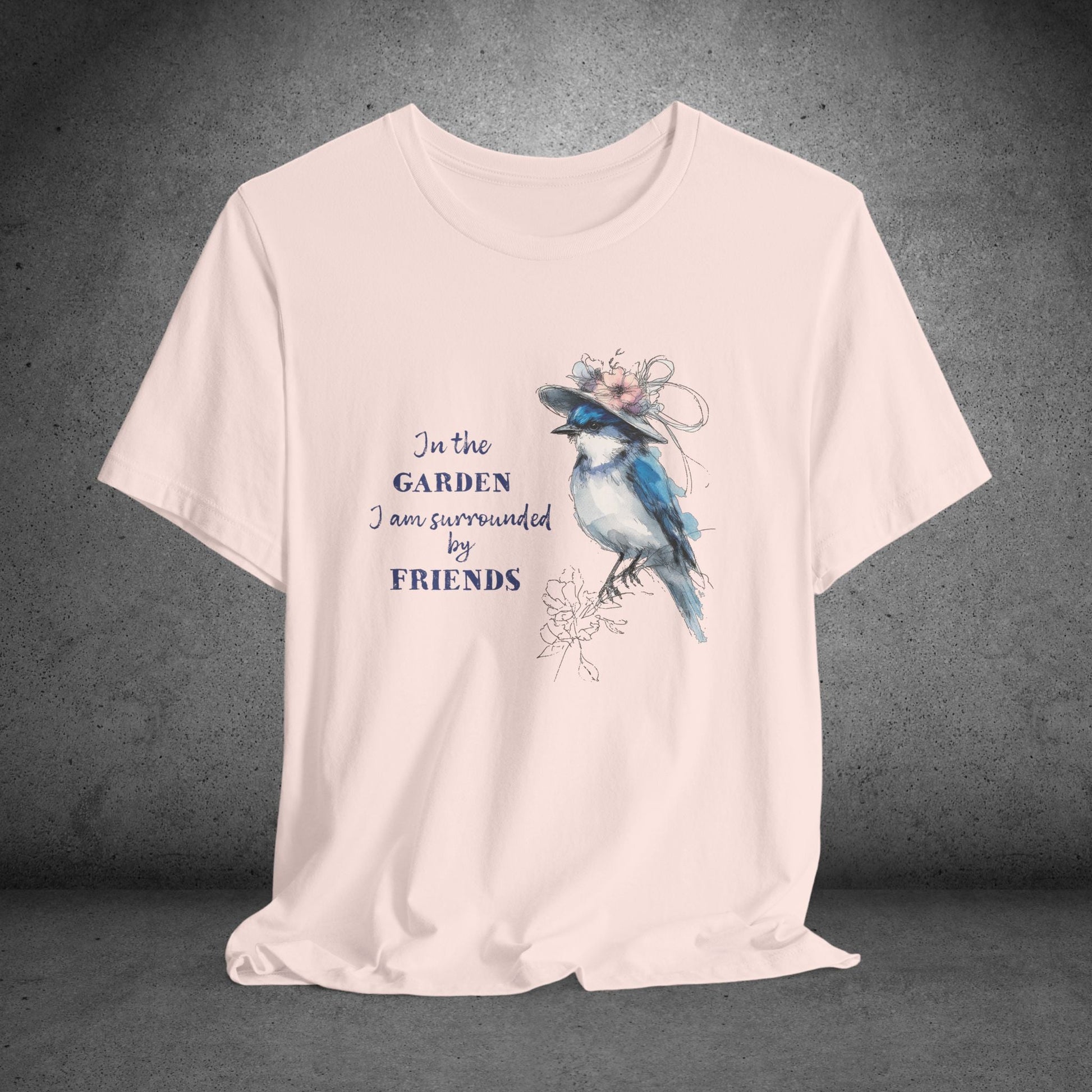 Garden Friends Bluebird T-Shirt - Whimsical Spring Bird Tee, Garden and Birds - FlooredByArt