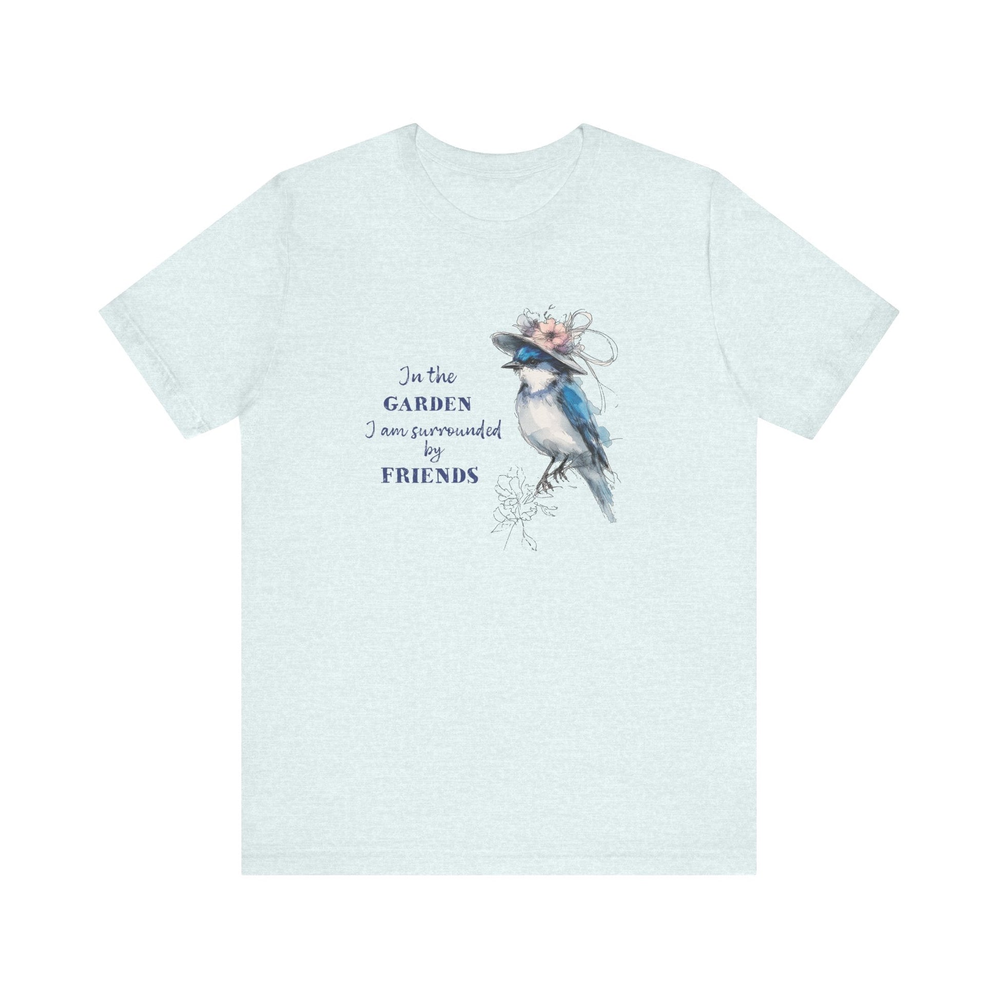 Garden Friends Bluebird T-Shirt - Whimsical Spring Bird Tee, Garden and Birds - FlooredByArt