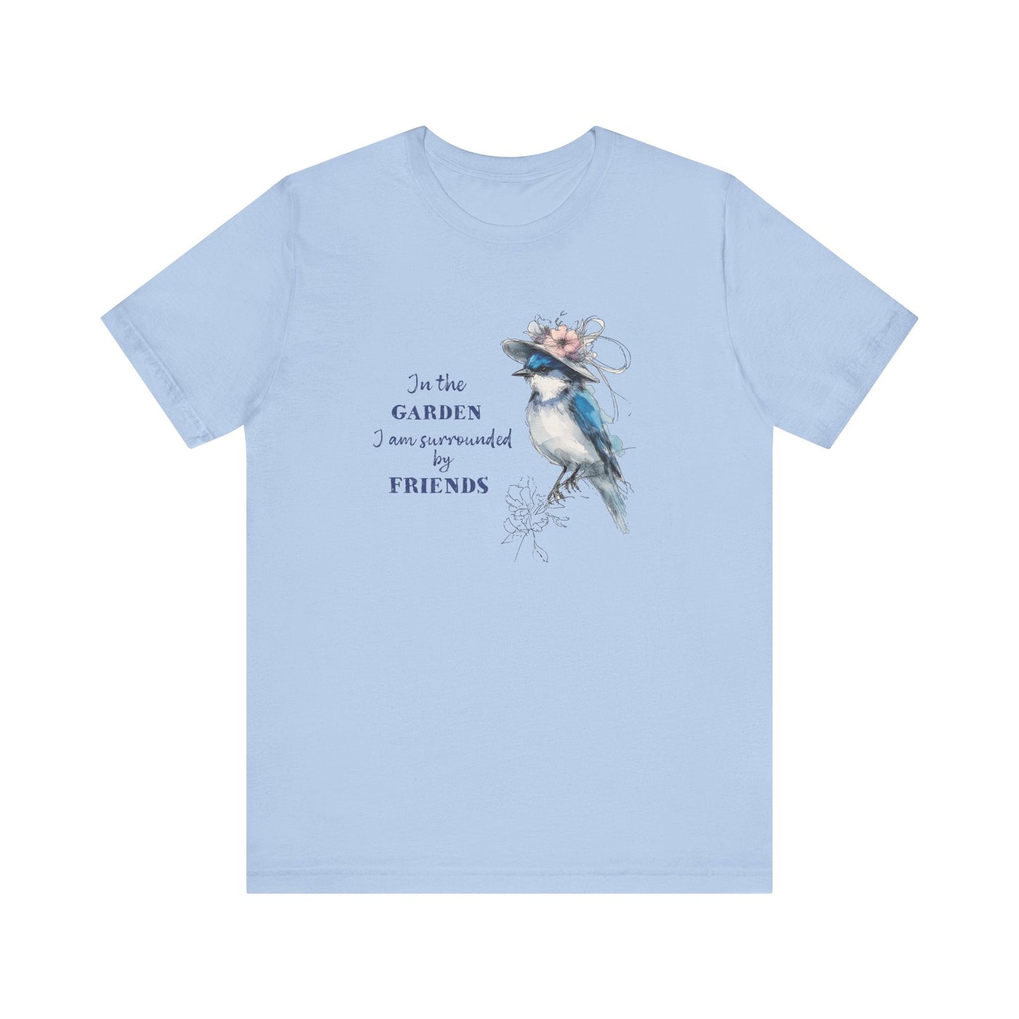 Garden Friends Bluebird T-Shirt - Whimsical Spring Bird Tee, Garden and Birds - FlooredByArt