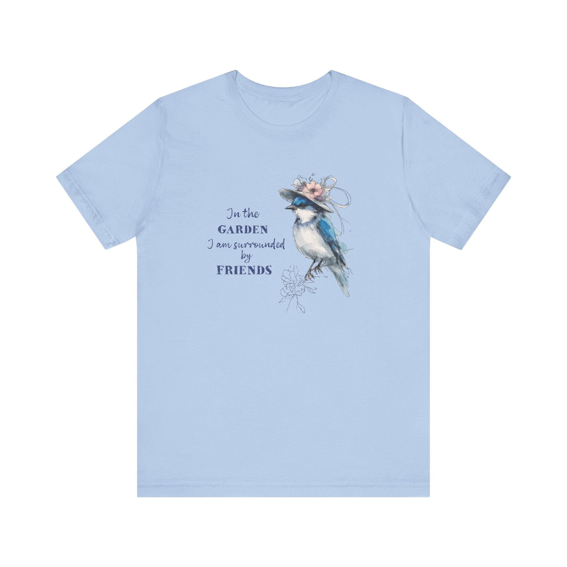 Garden Friends Bluebird T-Shirt - Whimsical Spring Bird Tee, Garden and Birds - FlooredByArt