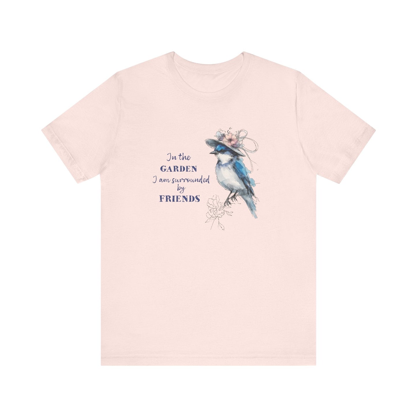 Garden Friends Bluebird T-Shirt - Whimsical Spring Bird Tee, Garden and Birds - FlooredByArt