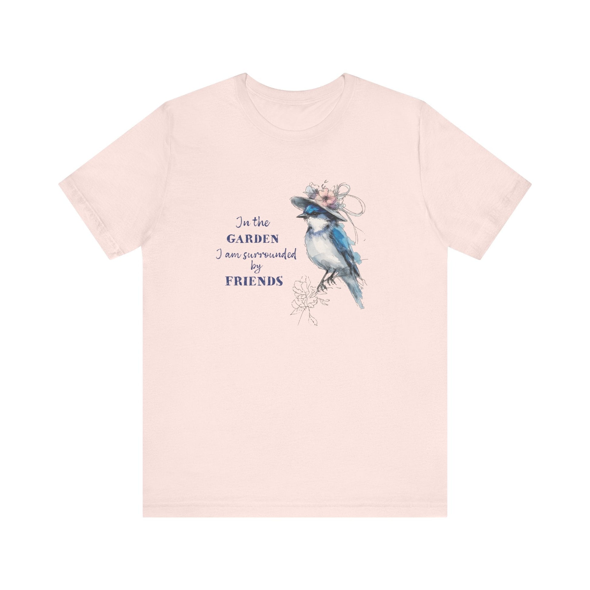 Garden Friends Bluebird T-Shirt - Whimsical Spring Bird Tee, Garden and Birds - FlooredByArt