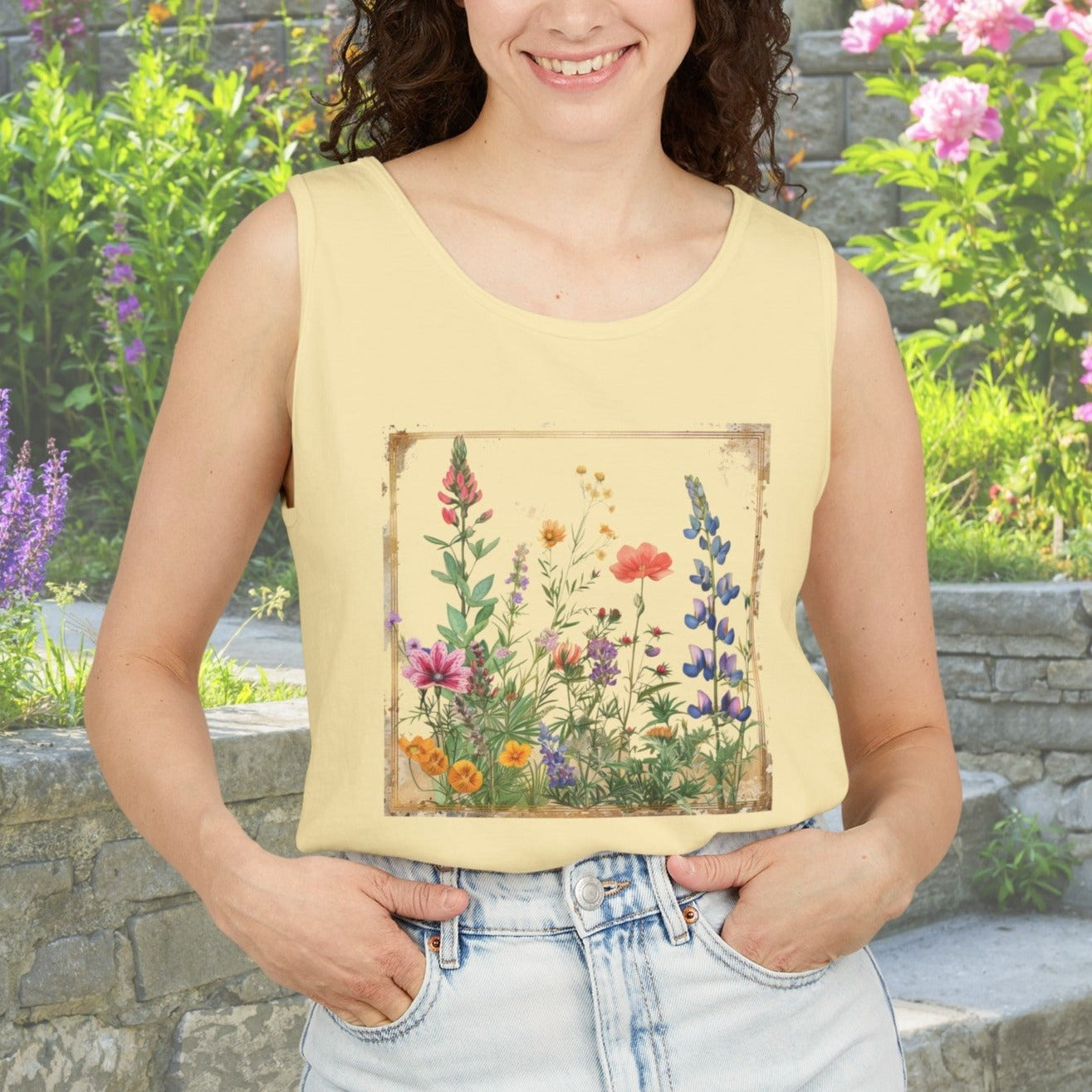 Gardener Flower and Wildflower Tank Top, Flower Aesthetic, Floral Shirt - FlooredByArt