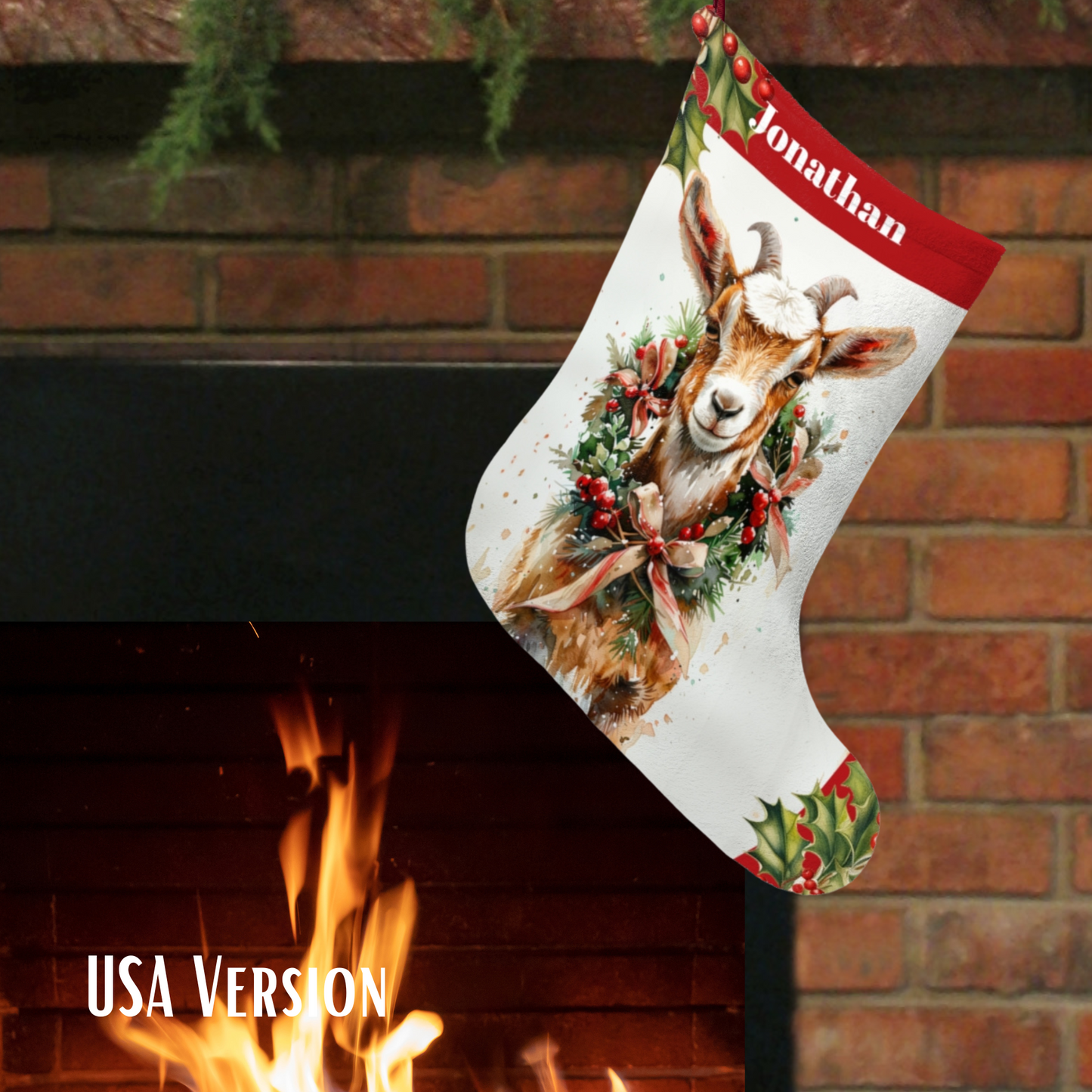 Billy Goat Art Wildlife Christmas Stocking, Rustic Holiday