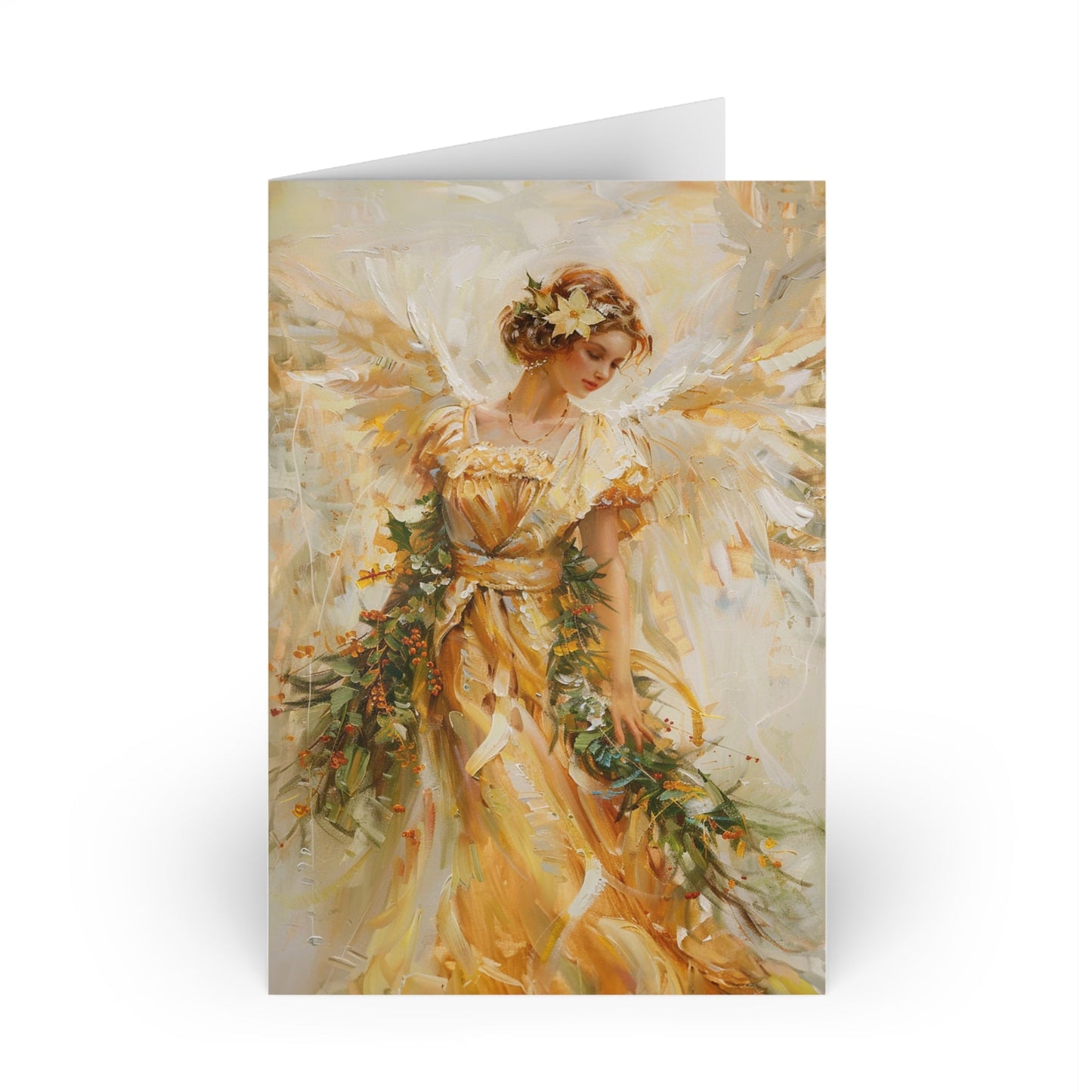 Golden Angel in Oils, Blank Christmas Greeting Cards - FlooredByArt