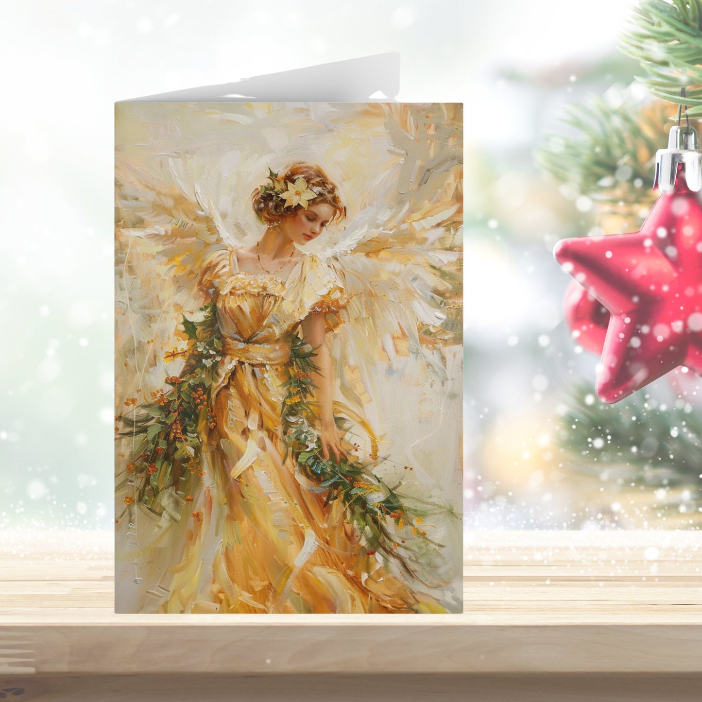 Golden Angel in Oils, Blank Christmas Greeting Cards - FlooredByArt